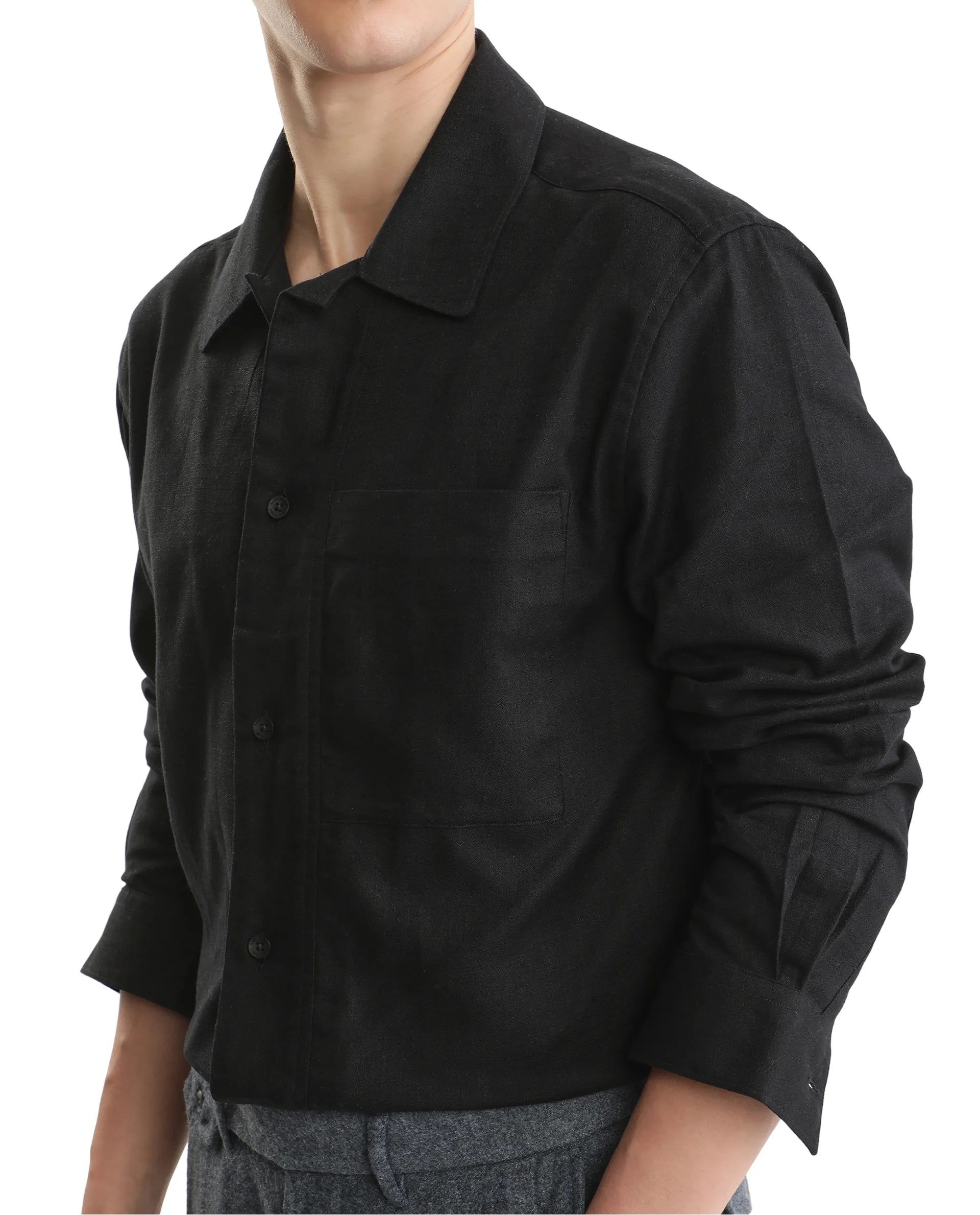 Rare Rabbit Men Combi Black Knitted Jacquard Fabric Full Sleeve Regular Fit Textured Solid Shirt