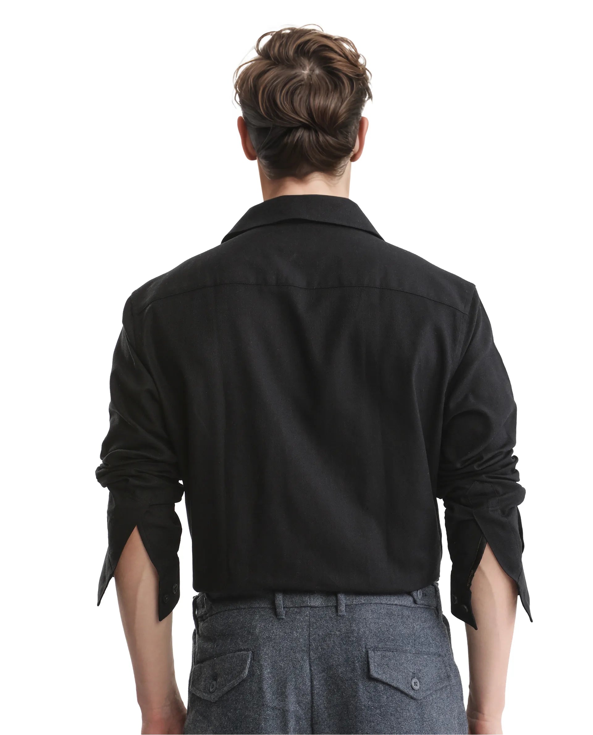 Rare Rabbit Men Combi Black Knitted Jacquard Fabric Full Sleeve Regular Fit Textured Solid Shirt