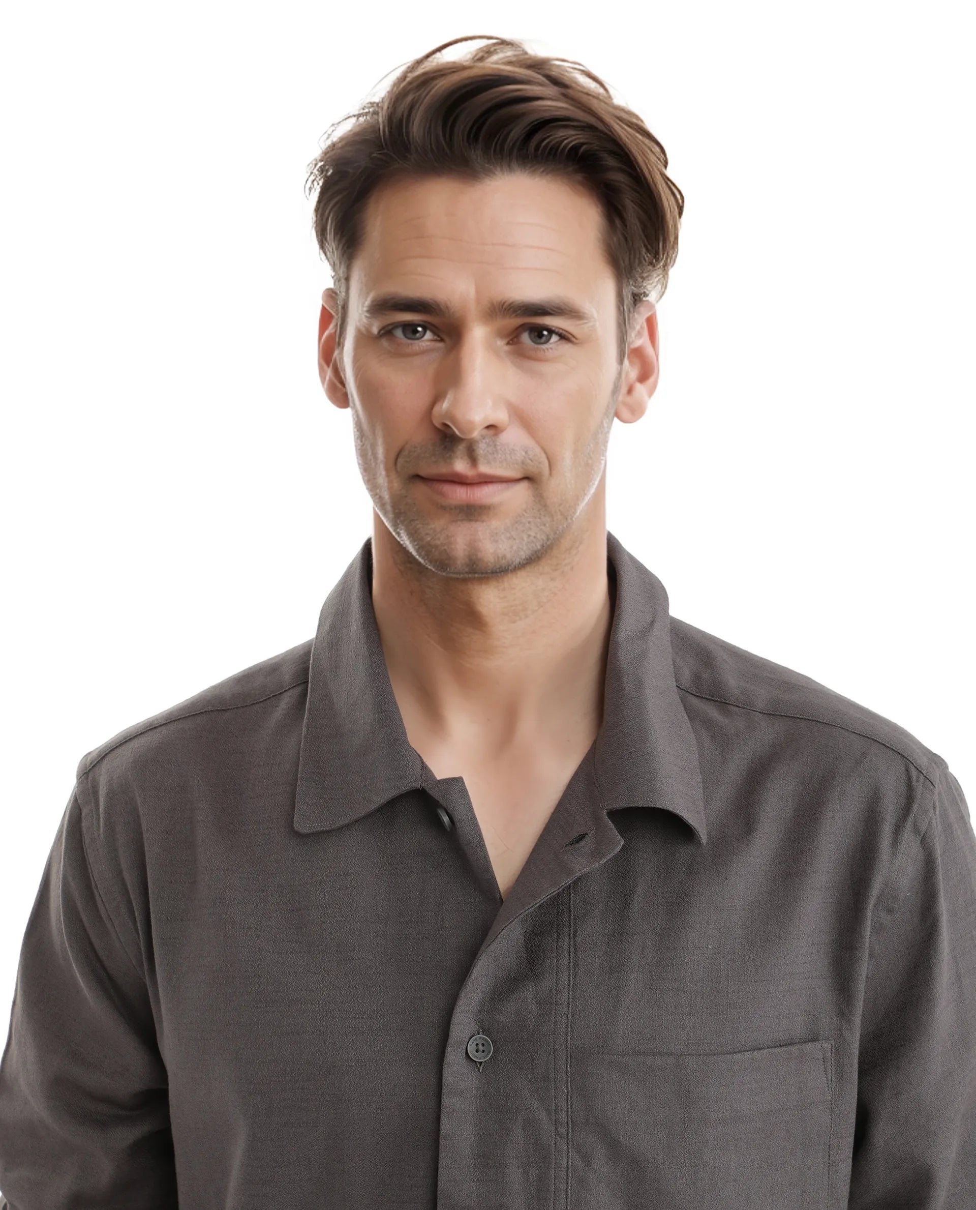 Rare Rabbit Men Combi Dark Grey Knitted Jacquard Fabric Full Sleeve Regular Fit Textured Solid Shirt