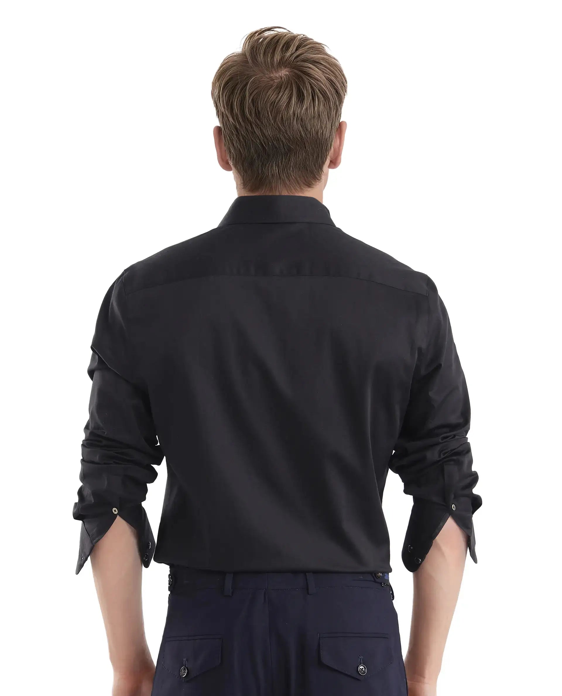 Rare Rabbit Men's Como-25 Black Cotton Blend Plain Regular Fit Full Sleeve Collared Shirt