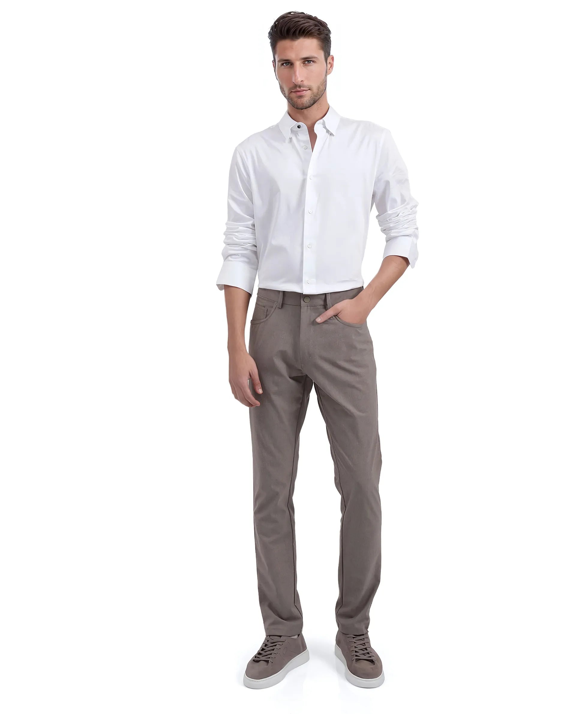 Rare Rabbit Men Como-25 White Full Sleeve Collared Neck Button Closure Plain Shirt