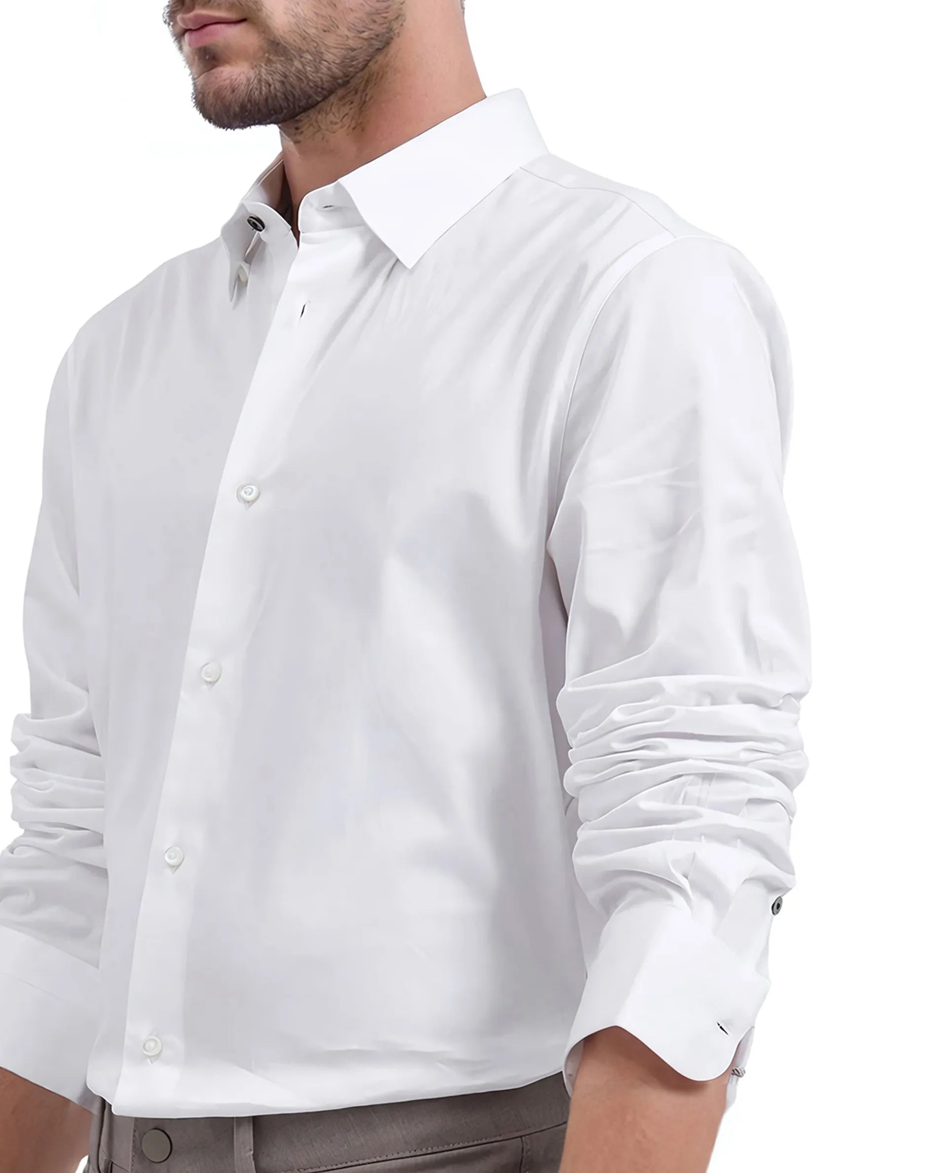 Rare Rabbit Men Como-25 White Full Sleeve Collared Neck Button Closure Plain Shirt