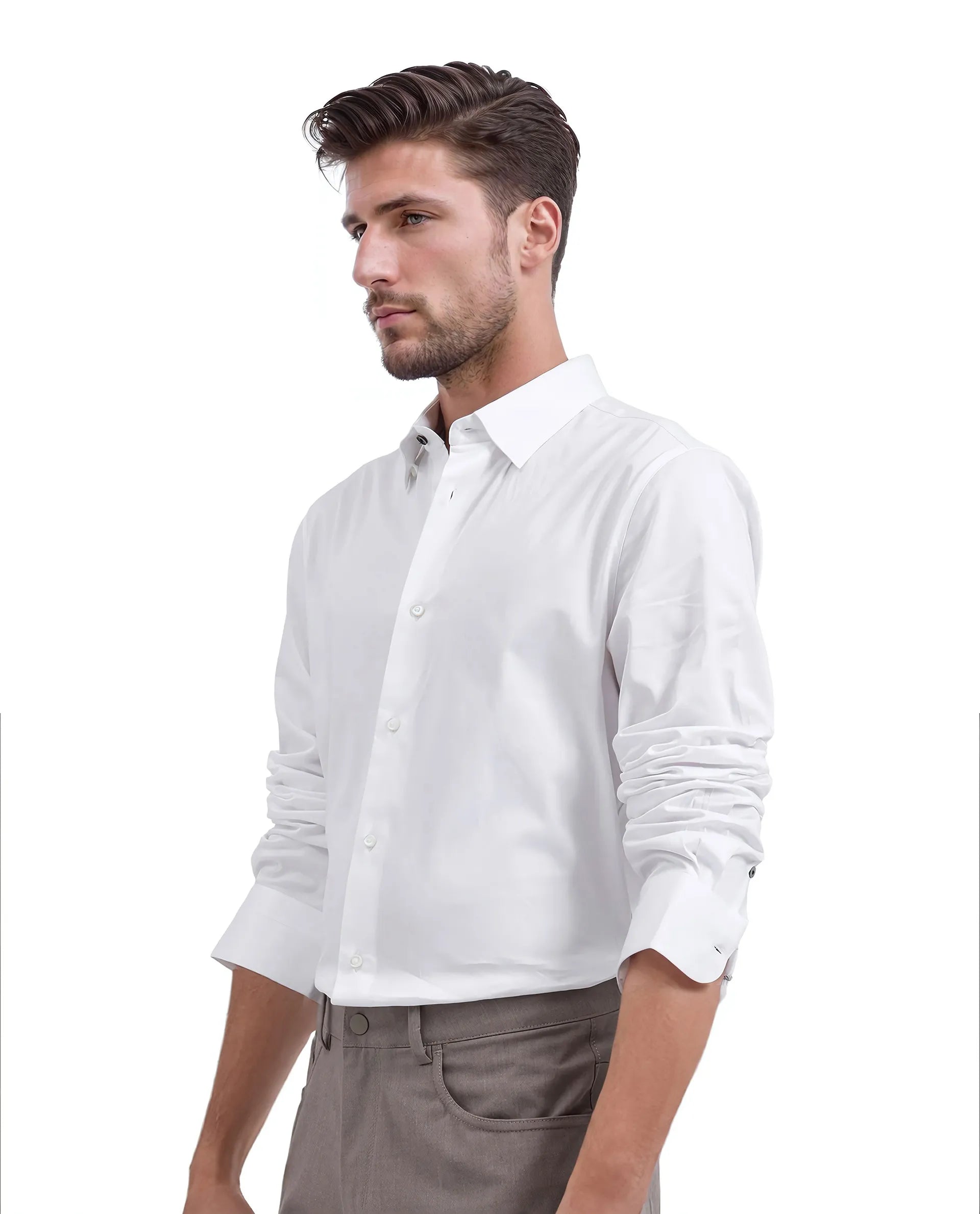 Rare Rabbit Men Como-25 White Full Sleeve Collared Neck Button Closure Plain Shirt