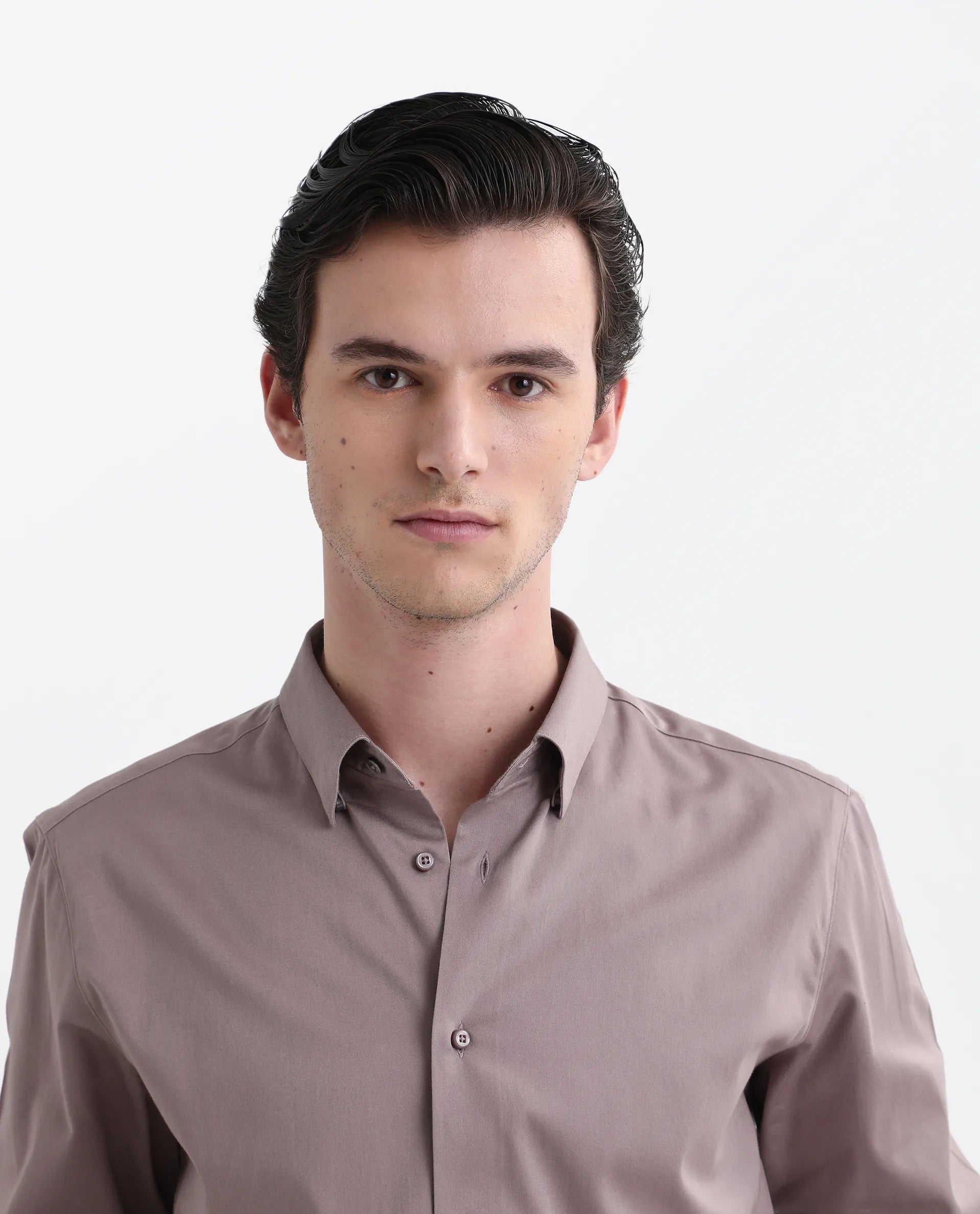 Rare Rabbit Men's Como-26 Dusky Pink Satin Plain Regular Fit Full Sleeve Collared Shirt