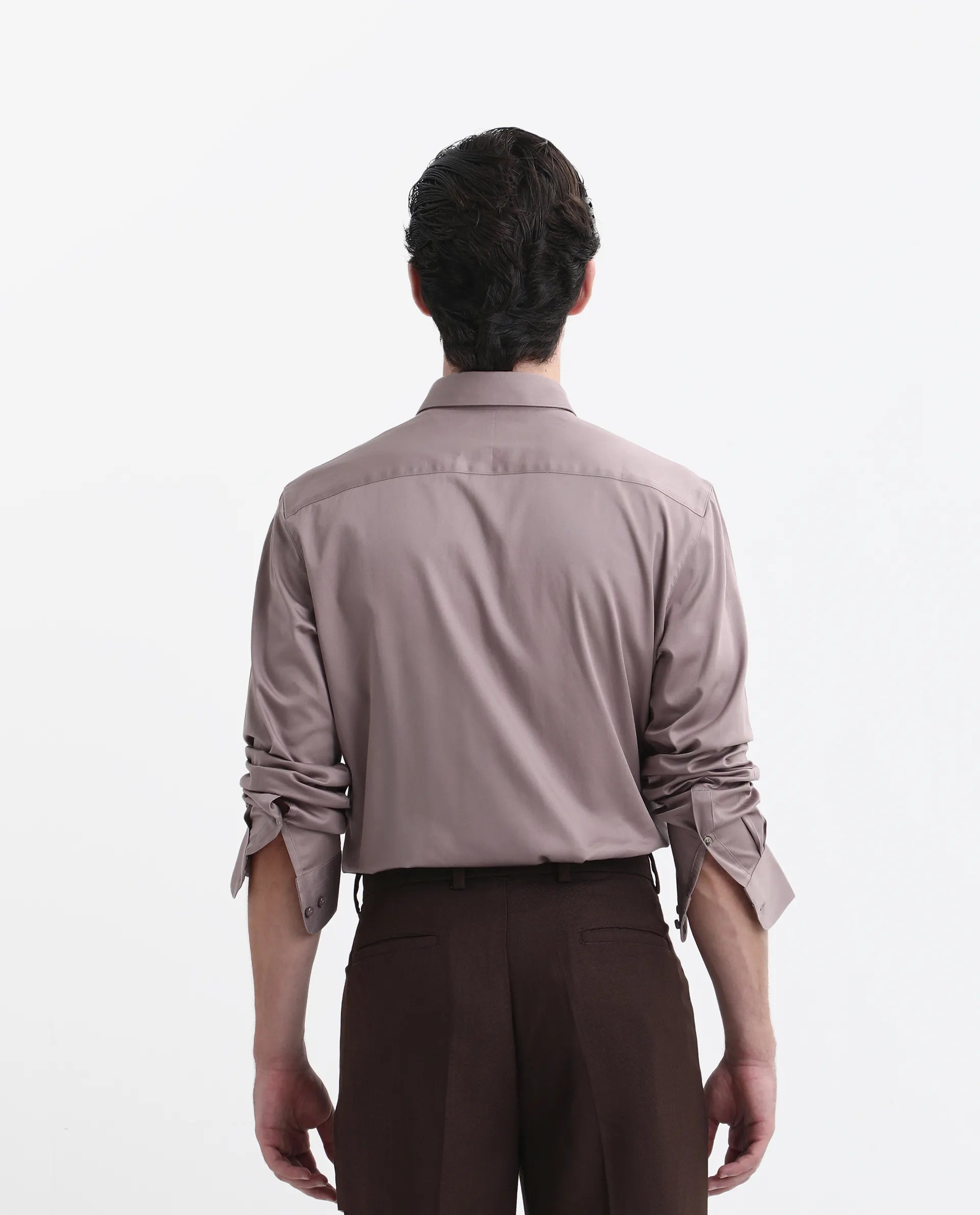 Rare Rabbit Men's Como-26 Dusky Pink Satin Plain Regular Fit Full Sleeve Collared Shirt