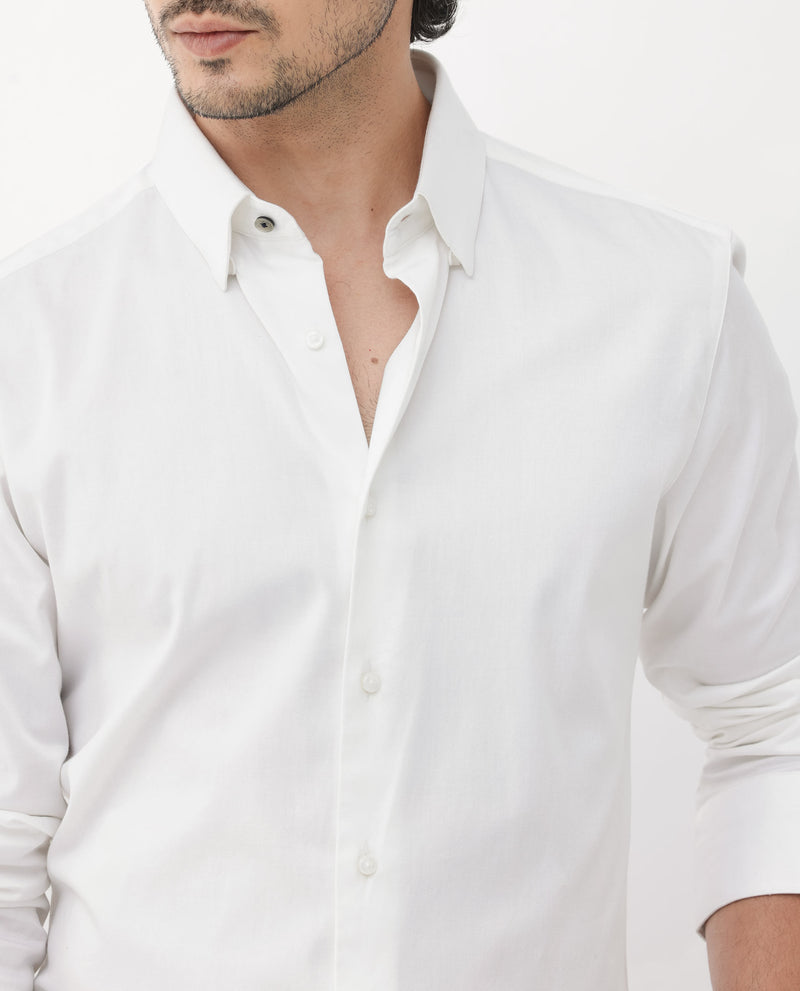 Rare Rabbit Mens Como-4 White Satin Fabric Full Sleeves Solid Shirt