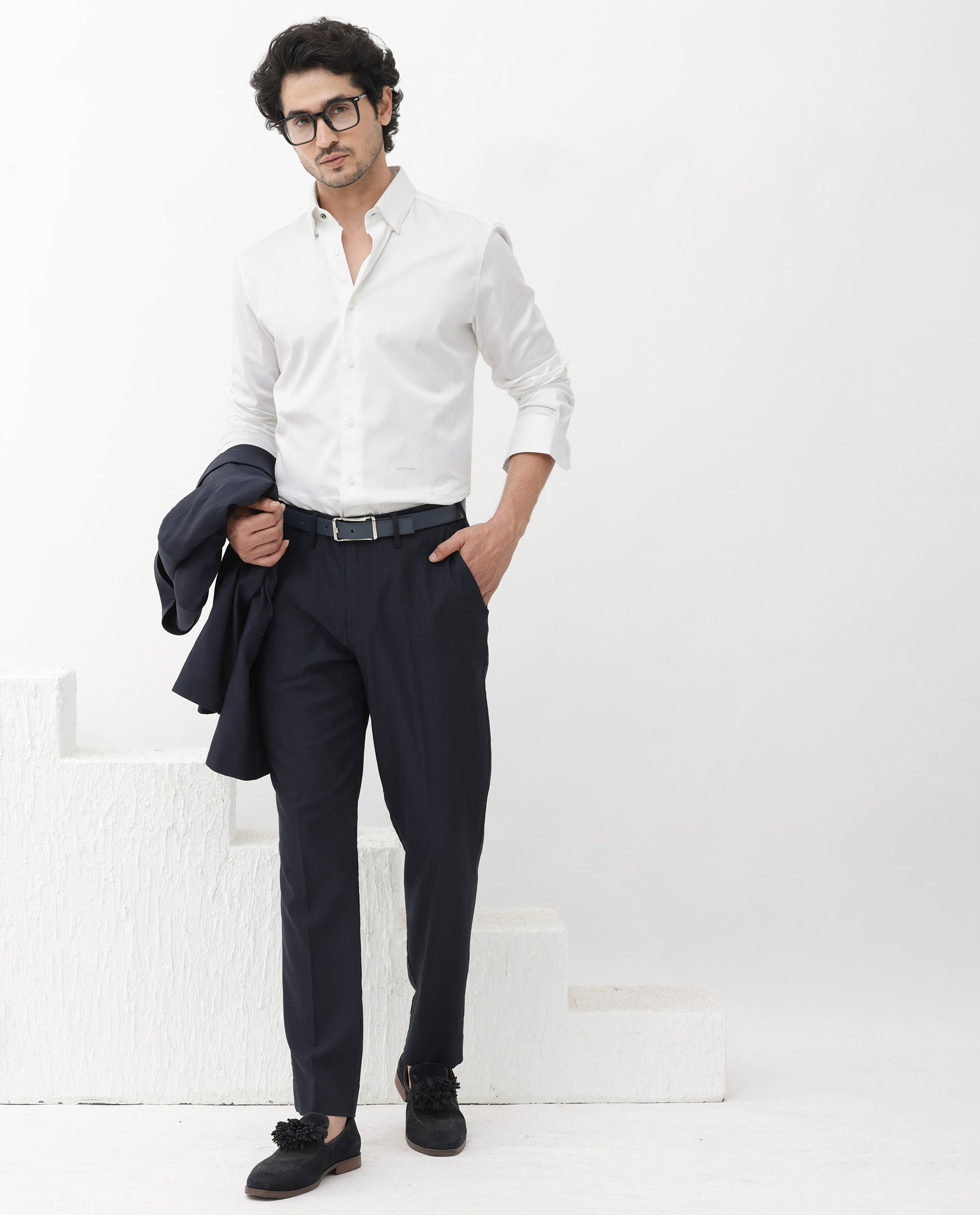 Rare Rabbit Mens Como-4 White Satin Fabric Full Sleeves Solid Shirt