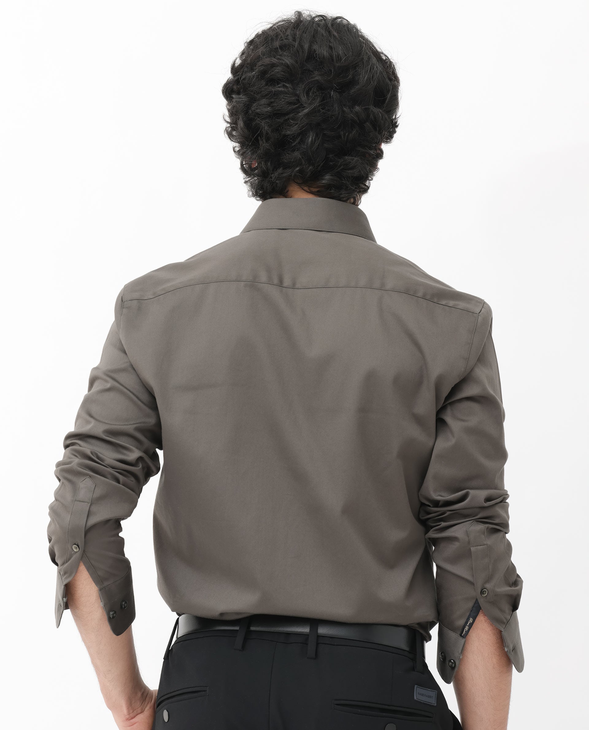 Rare Rabbit Mens Como-4 Dusky Olive Satin Fabric Full Sleeves Solid Shirt