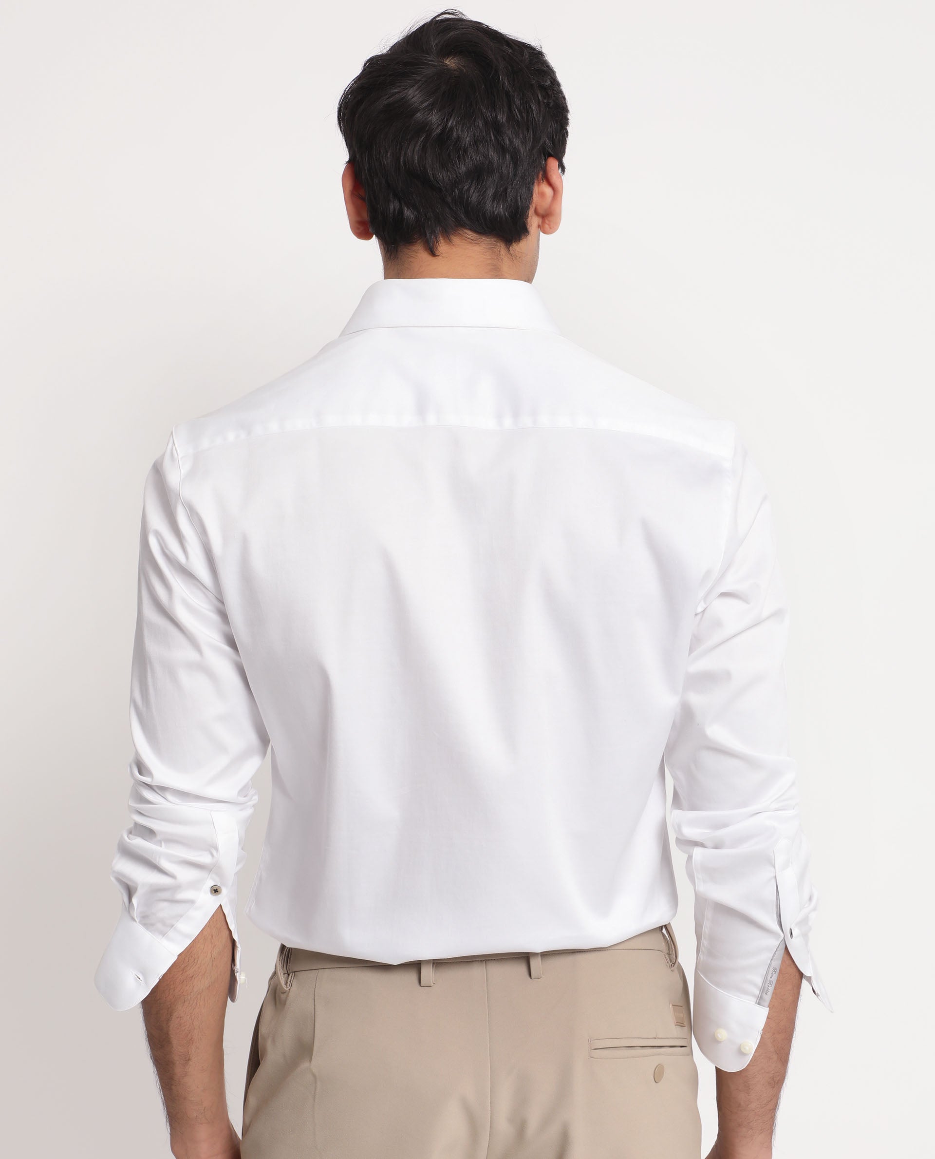 Rare Rabbit Men's Comor White Satin Fabric Full Sleeves Solid Shirt