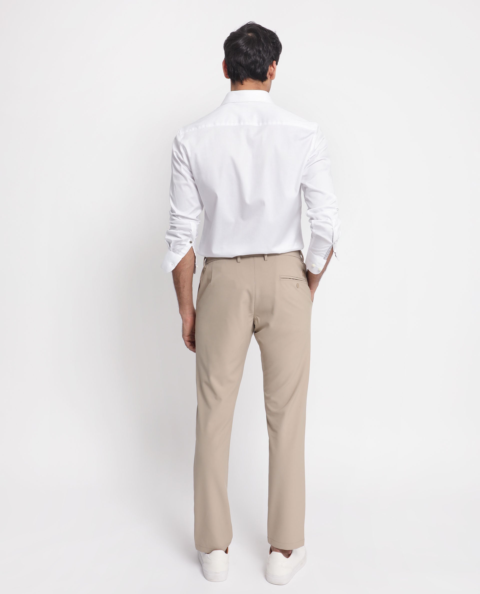 Rare Rabbit Men's Comor White Satin Fabric Full Sleeves Solid Shirt