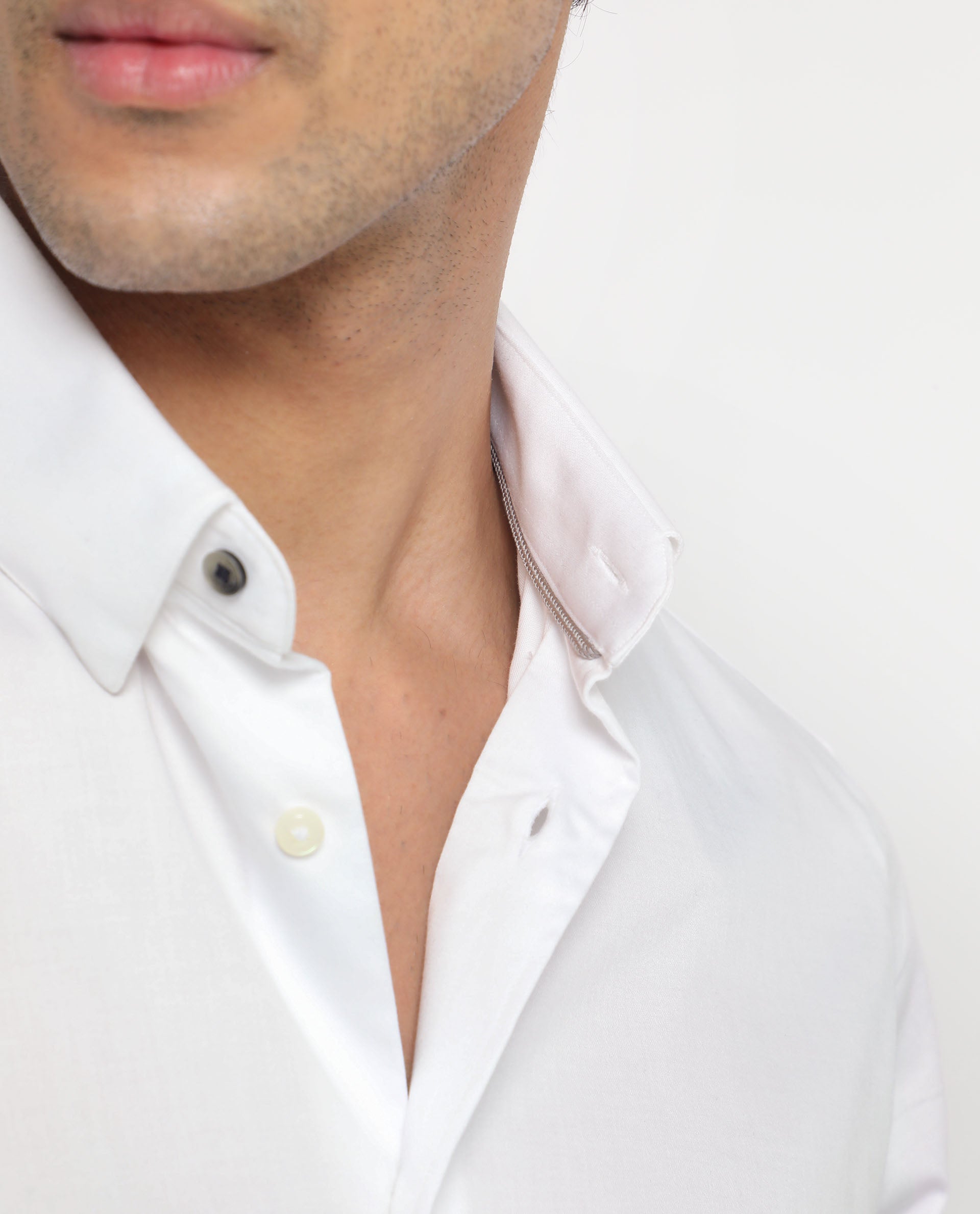 Rare Rabbit Men's Comor White Satin Fabric Full Sleeves Solid Shirt