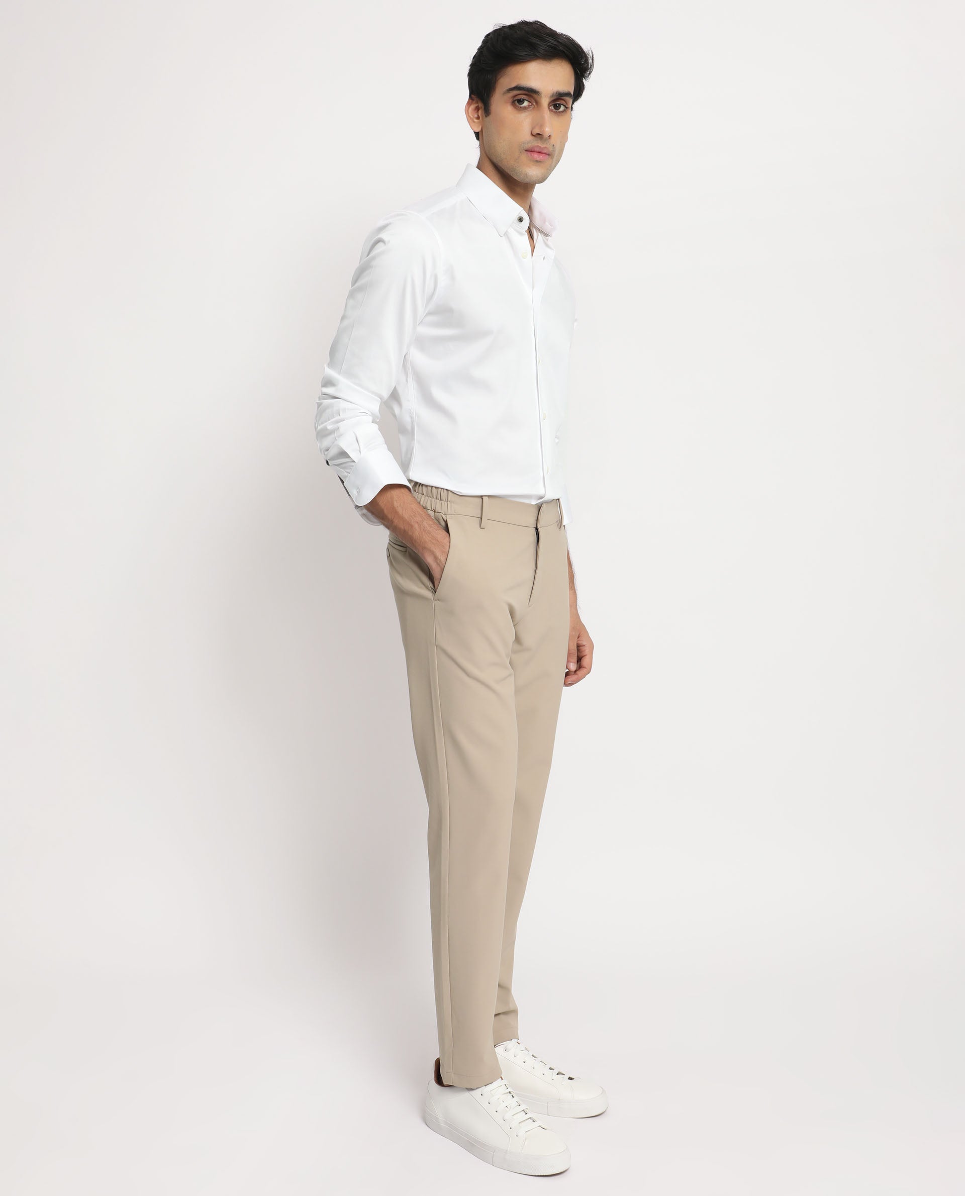 Rare Rabbit Men's Comor White Satin Fabric Full Sleeves Solid Shirt