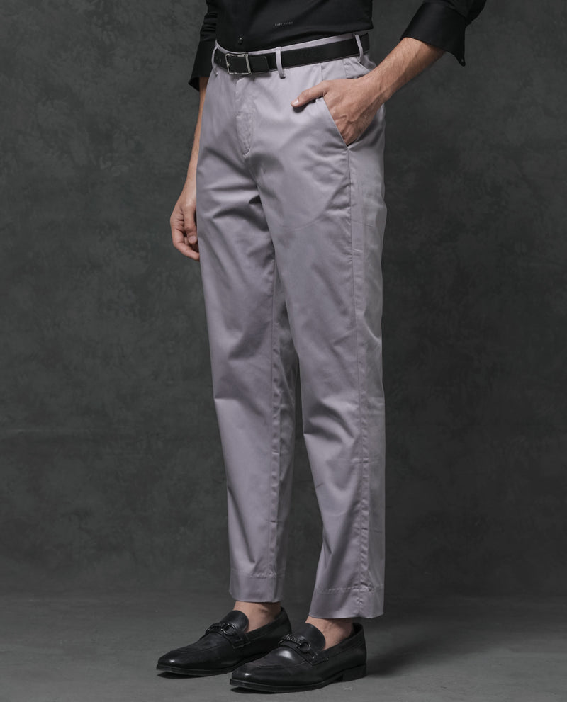 Rare Rabbit Mens Comotel Dusky purple Cotton Linen Satin Stretch Regular Fit Mid Rise Solid Trousers