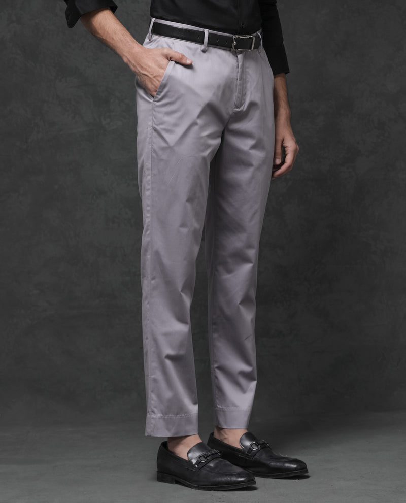 Rare Rabbit Mens Comotel Dusky purple Cotton Linen Satin Stretch Regular Fit Mid Rise Solid Trousers