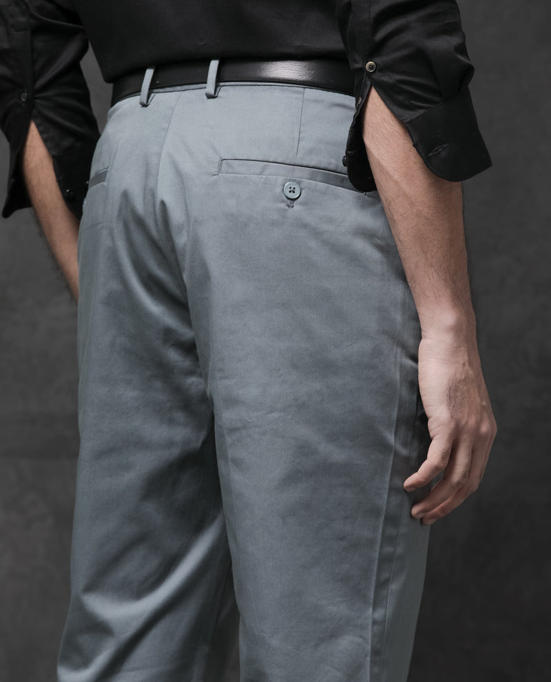 Rare Rabbit Mens Comotel Grey Cotton Linen Satin Stretch Regular Fit Mid Rise Solid Trousers