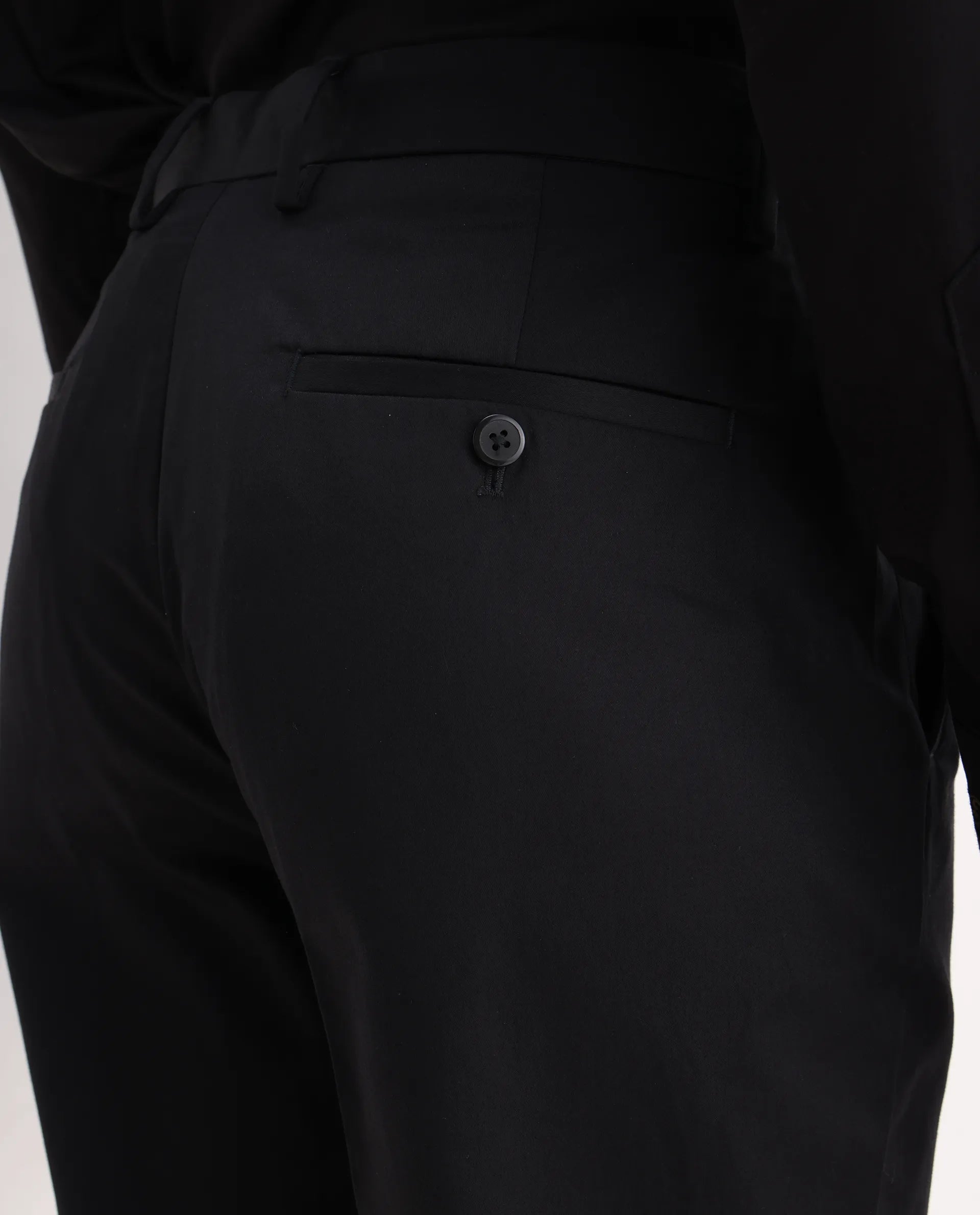 Rare Rabbit Men's Comotel Black Cotton Blend Plain Regular Fit Trouser