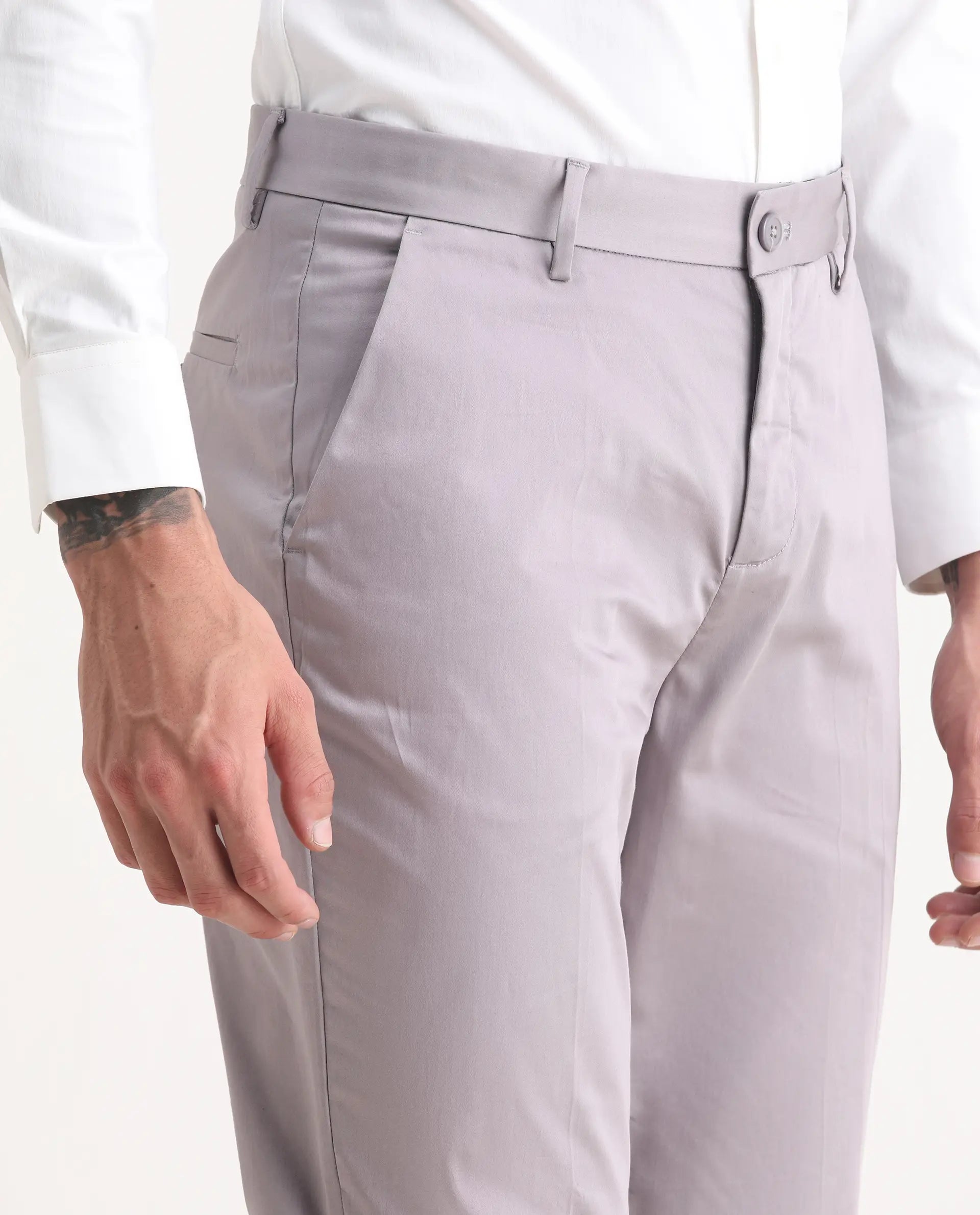 Rare Rabbit Men's Comotel Dusky Purple Cotton Blend Plain Regular Fit Trouser