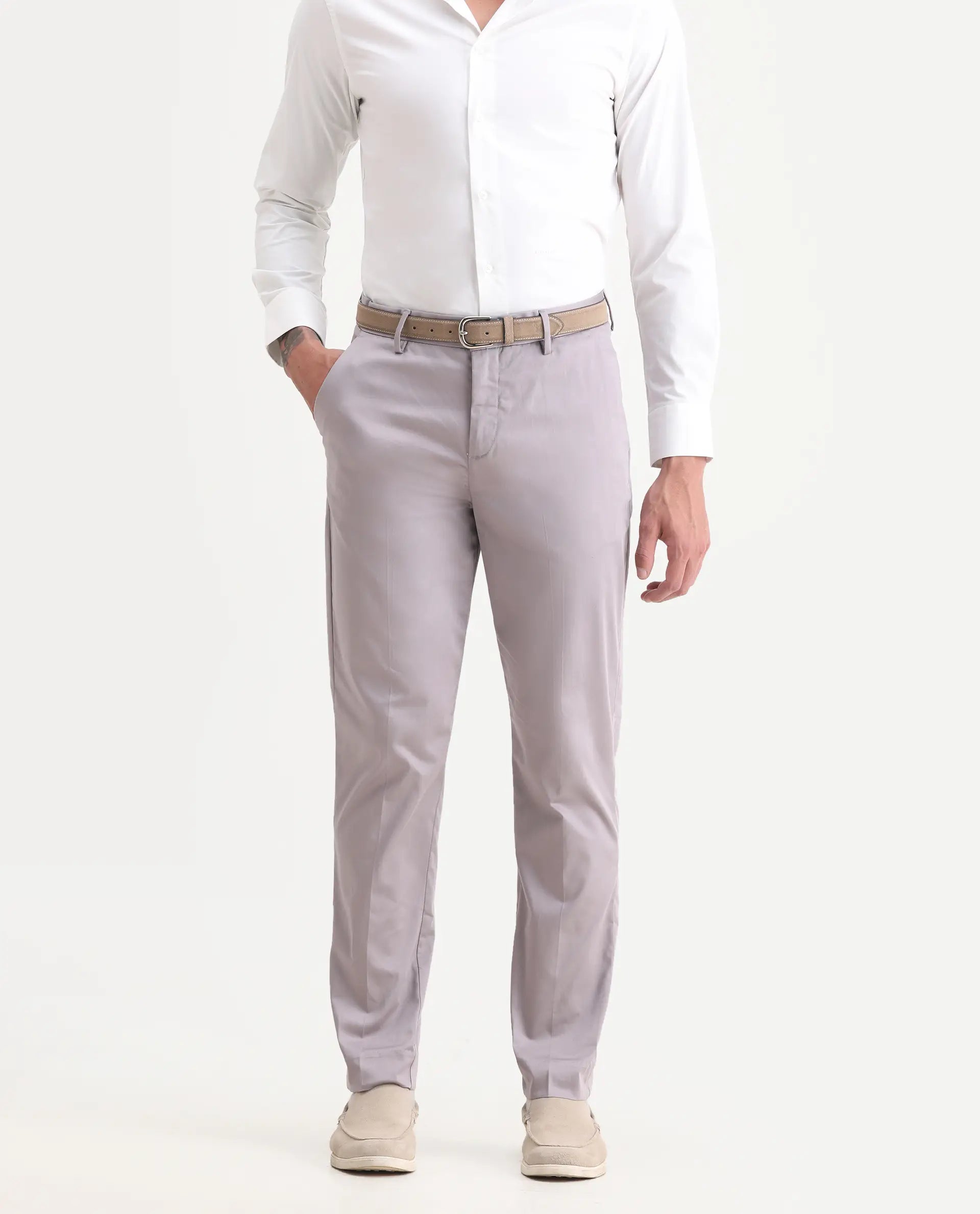 Rare Rabbit Men's Comotel Dusky Purple Cotton Blend Plain Regular Fit Trouser