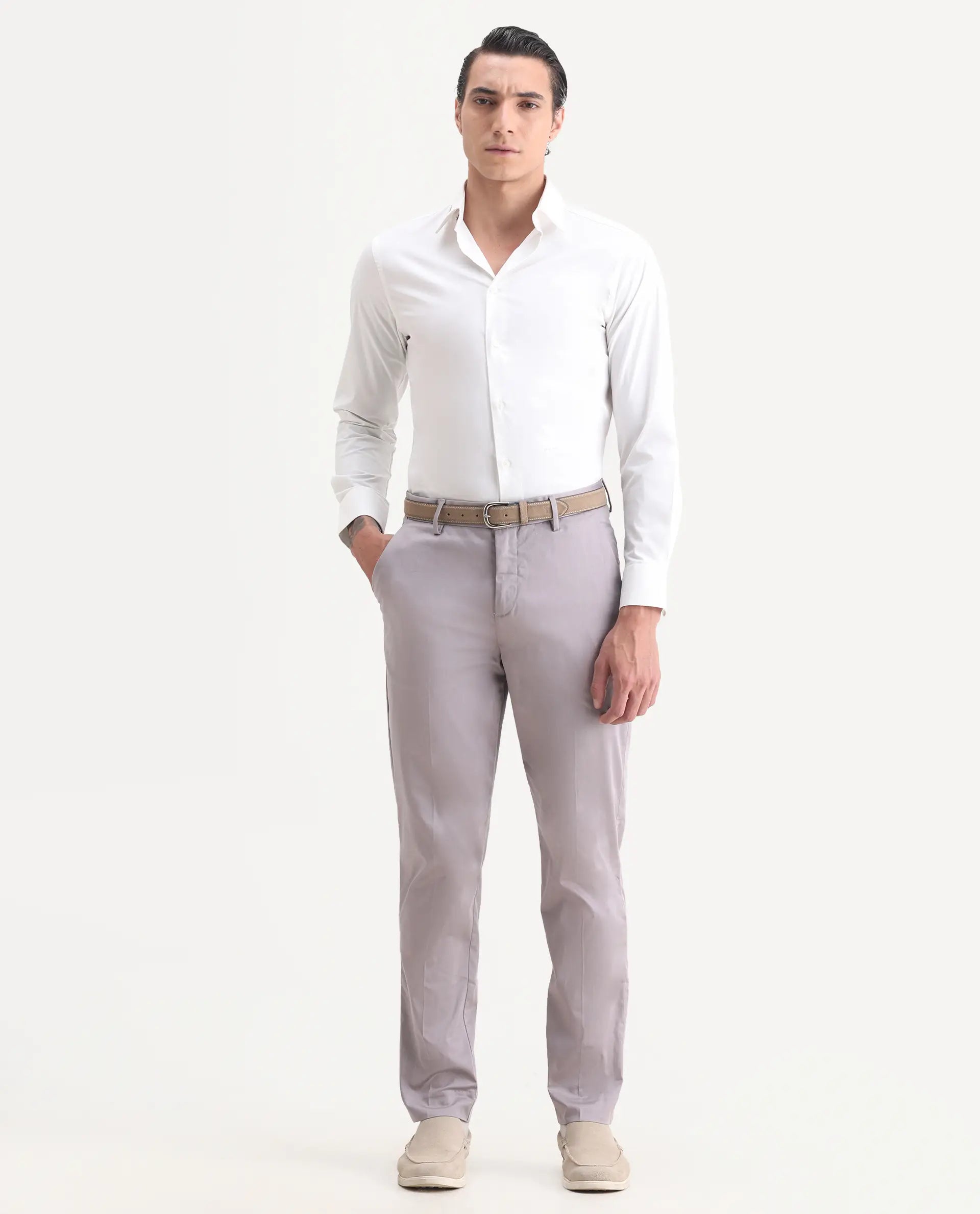 Rare Rabbit Men's Comotel Dusky Purple Cotton Blend Plain Regular Fit Trouser