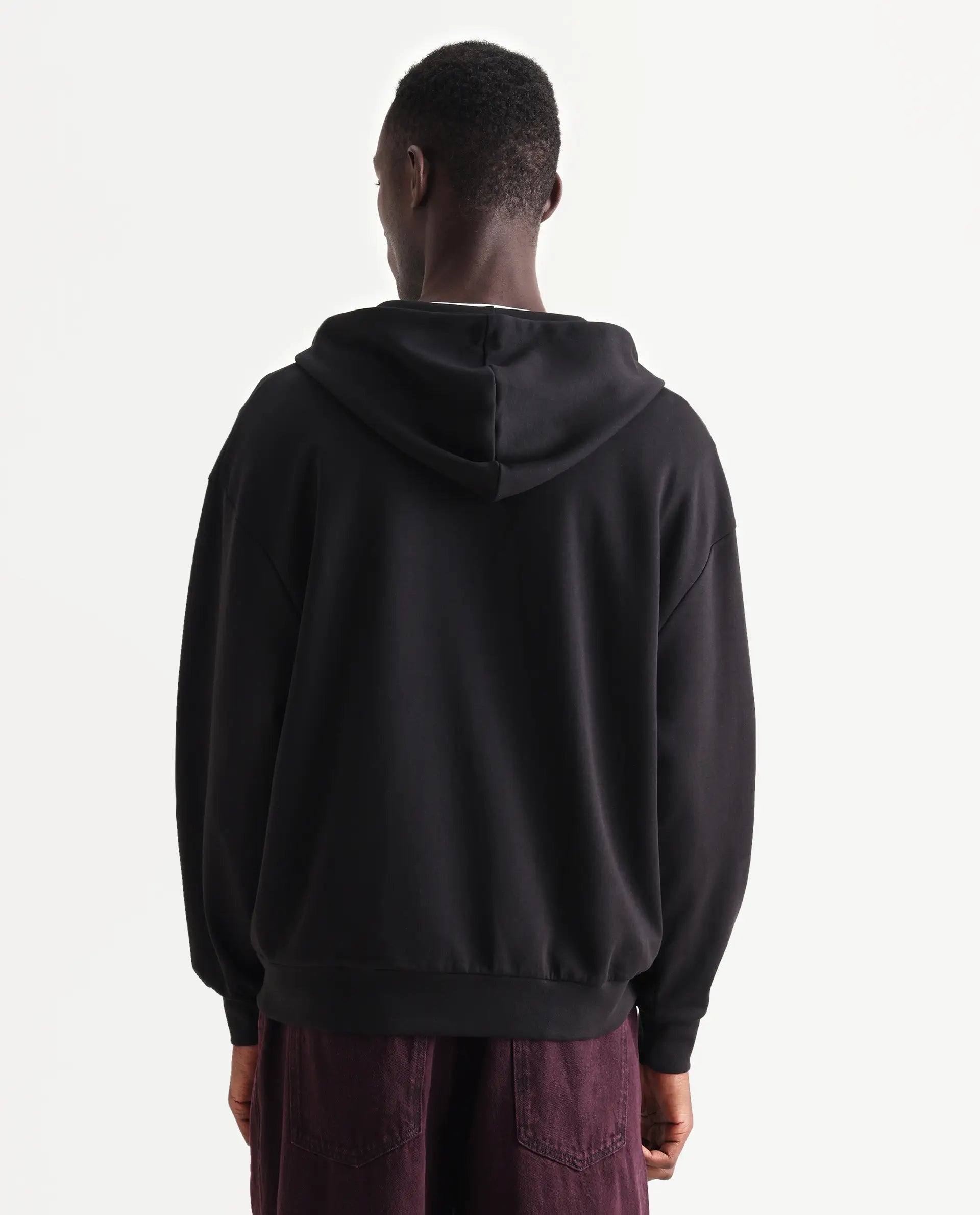 Rare Rabbit Men's Con Black Cotton Blend Graphic Print Boxy Fit Full Sleeve Hooded Sweatshirt