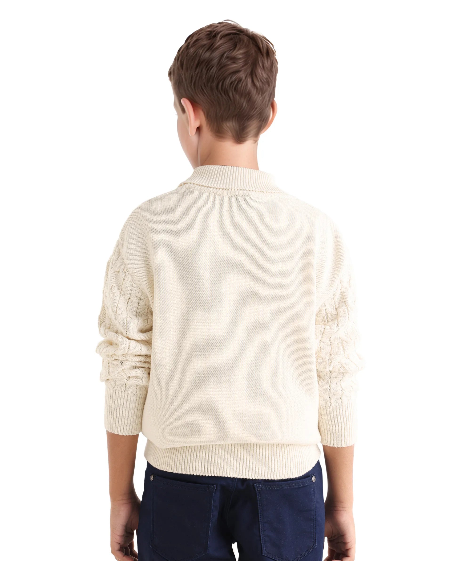 Rare Ones Kids Congo-25 Off White Cotton Monogram Pull On Closure Relaxed Fit Sweater