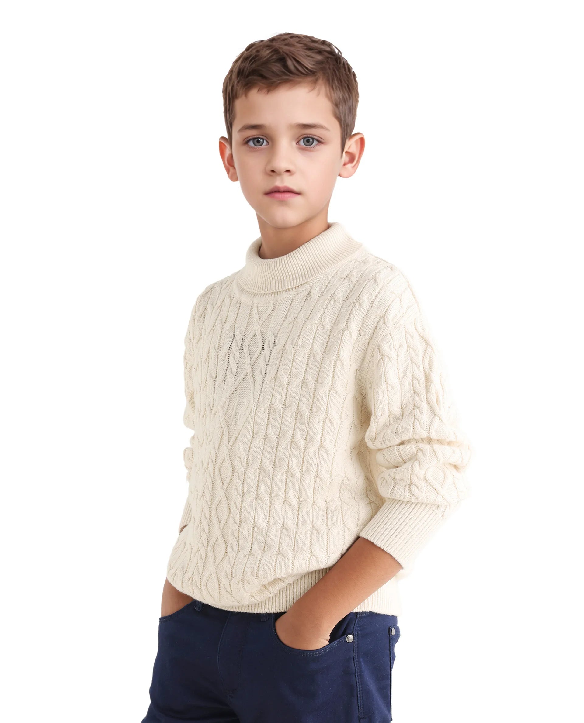 Rare Ones Kids Congo-25 Off White Cotton Monogram Pull On Closure Relaxed Fit Sweater