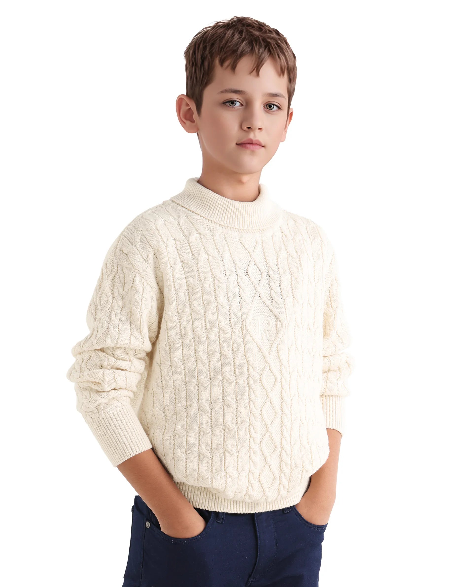 Rare Ones Kids Congo-25 Off White Cotton Monogram Pull On Closure Relaxed Fit Sweater