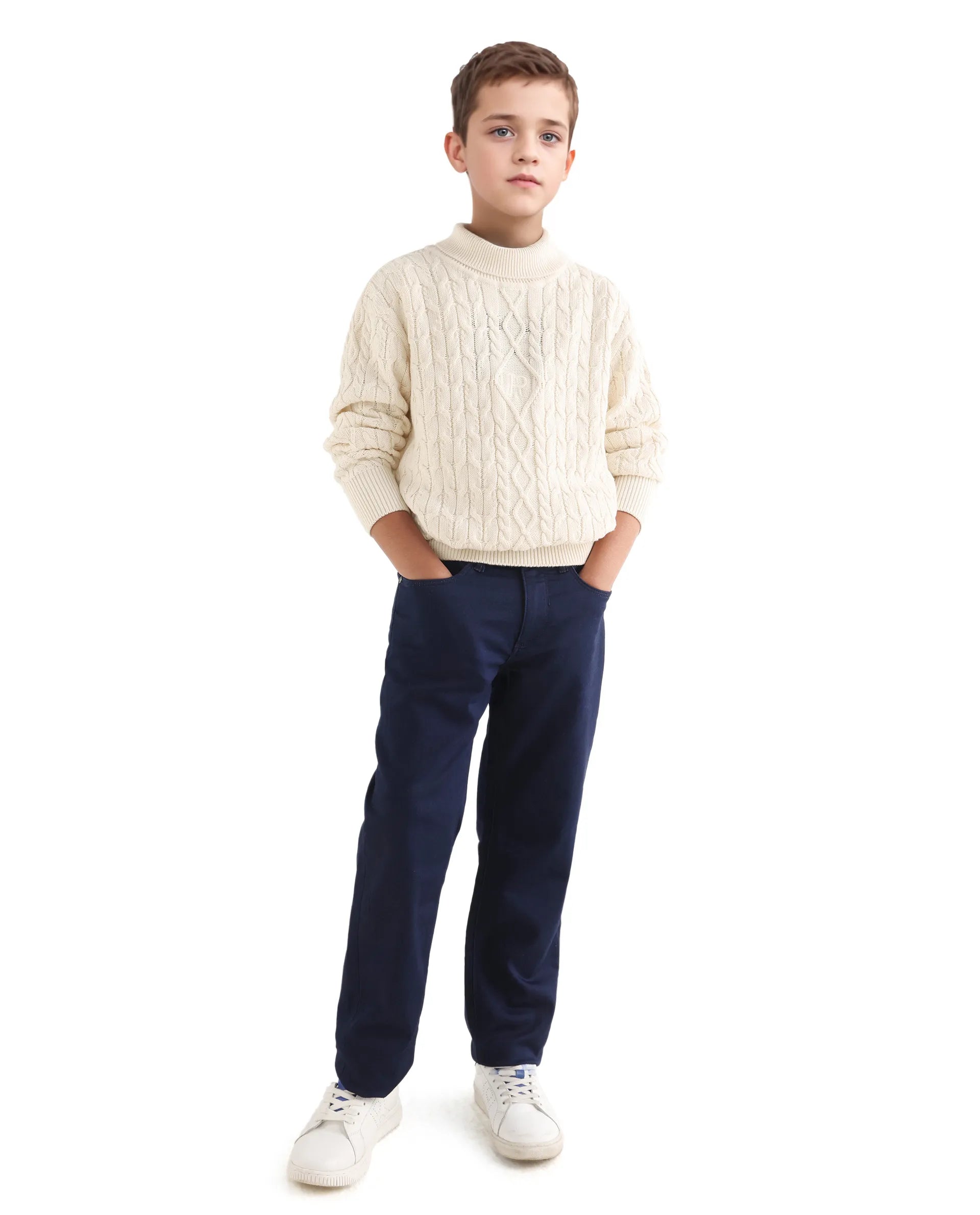 Rare Ones Kids Congo-25 Off White Cotton Monogram Pull On Closure Relaxed Fit Sweater