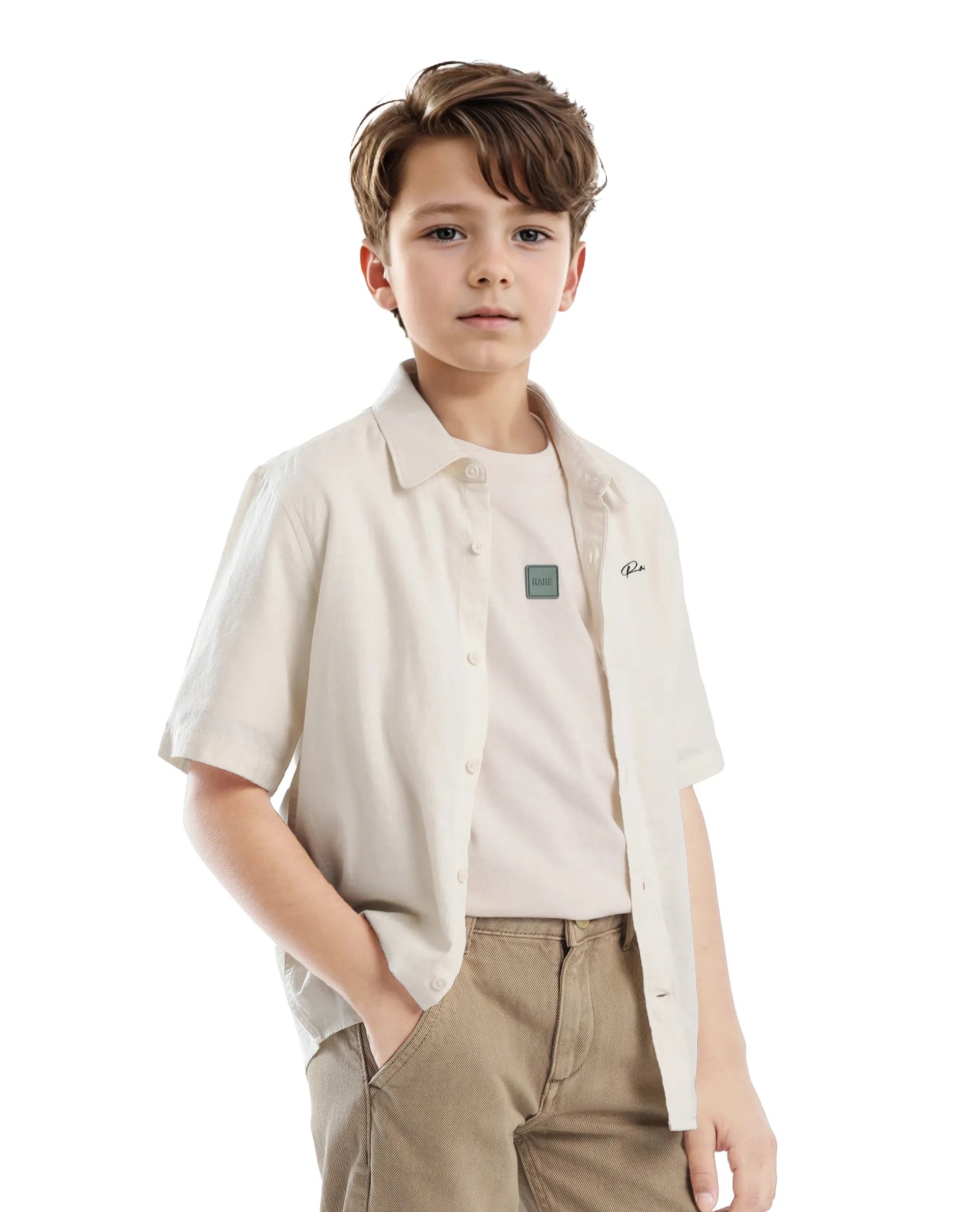 Rare Ones Kids Cora Off White Cotton Half Sleeve Button Embroidered Regular Fit Shirt