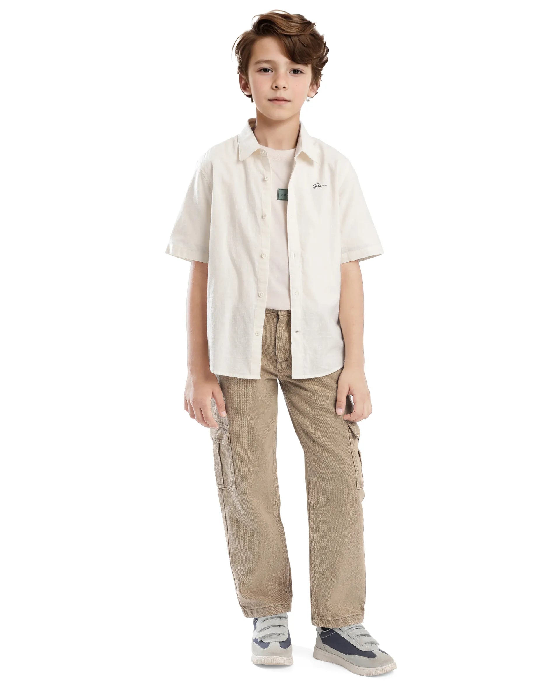 Rare Ones Kids Cora Off White Cotton Half Sleeve Button Embroidered Regular Fit Shirt