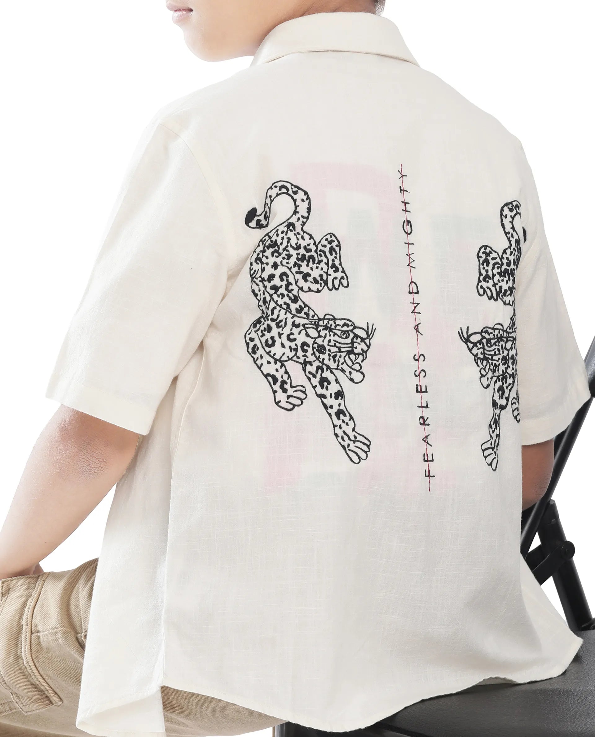 Rare Ones Kids Cora Off White Cotton Half Sleeve Button Embroidered Regular Fit Shirt