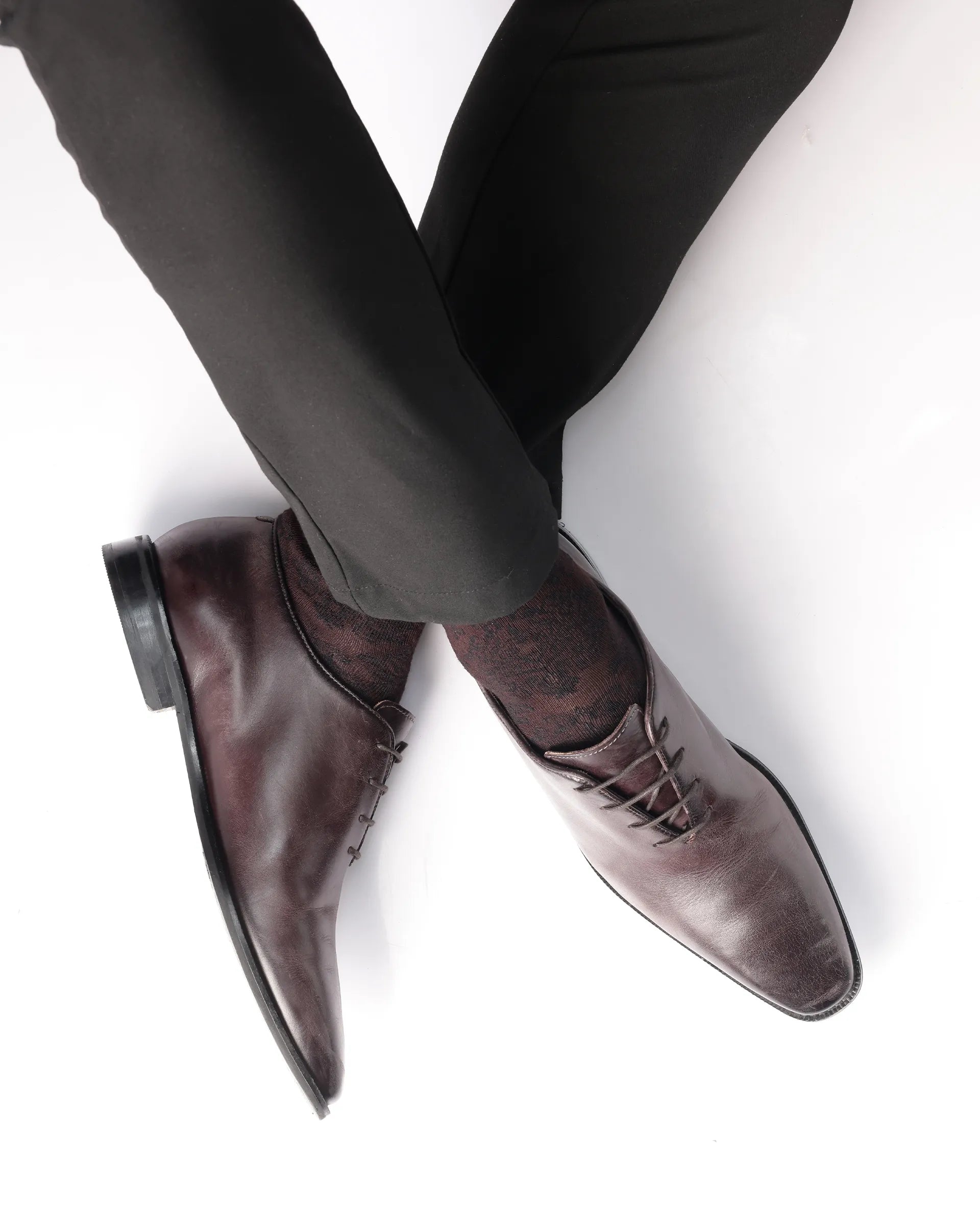 Rare Rabbit Men Corax Dark Cherry Lace-Up Single Piece Genuine Leather Shoes