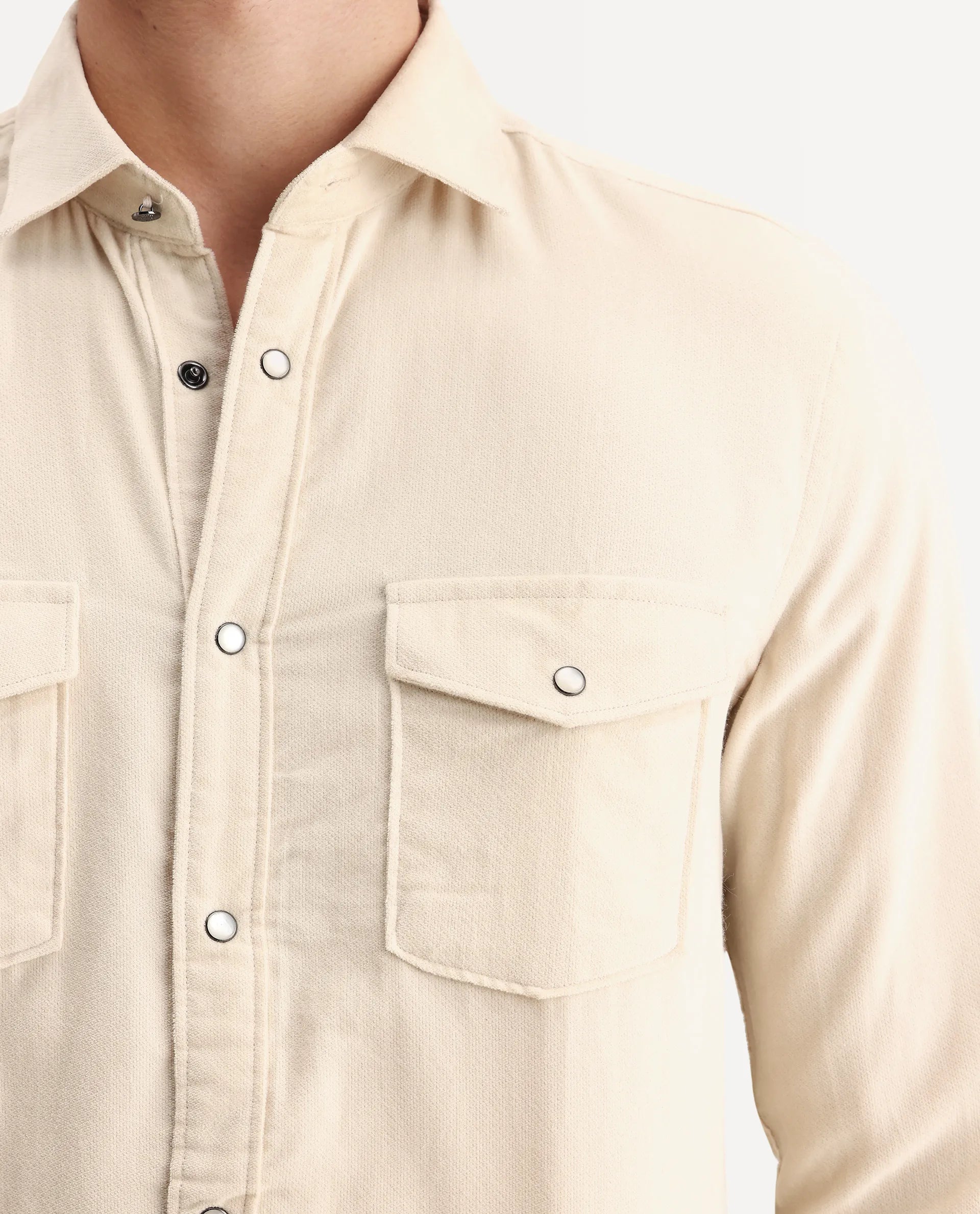 Rare Rabbit Men's Cordin-2 Beige Cotton Plain Regular Fit Full Sleeve Collared Shirt