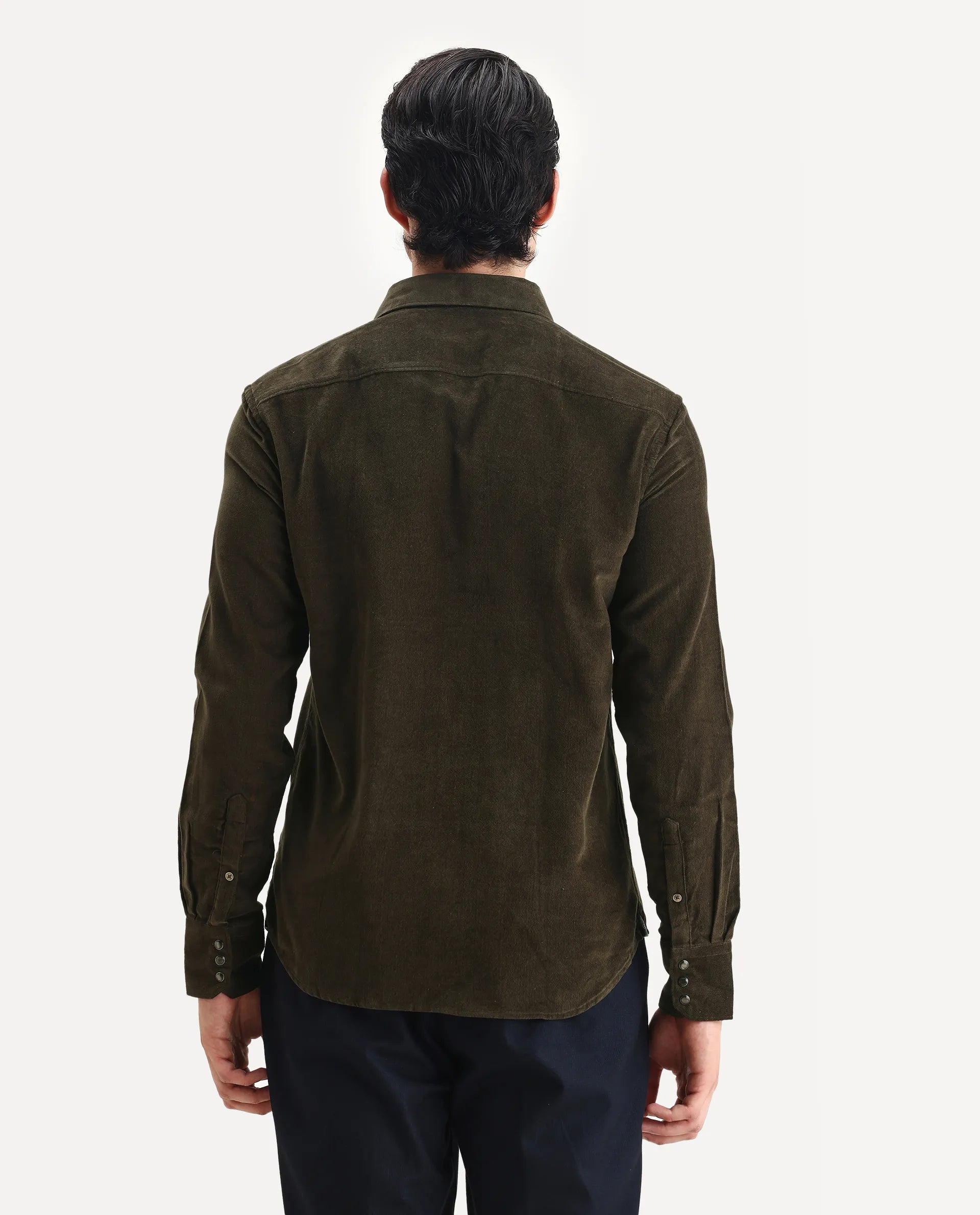 Rare Rabbit Men's Cordin-2 Olive Cotton Plain Regular Fit Full Sleeve Collared Shirt