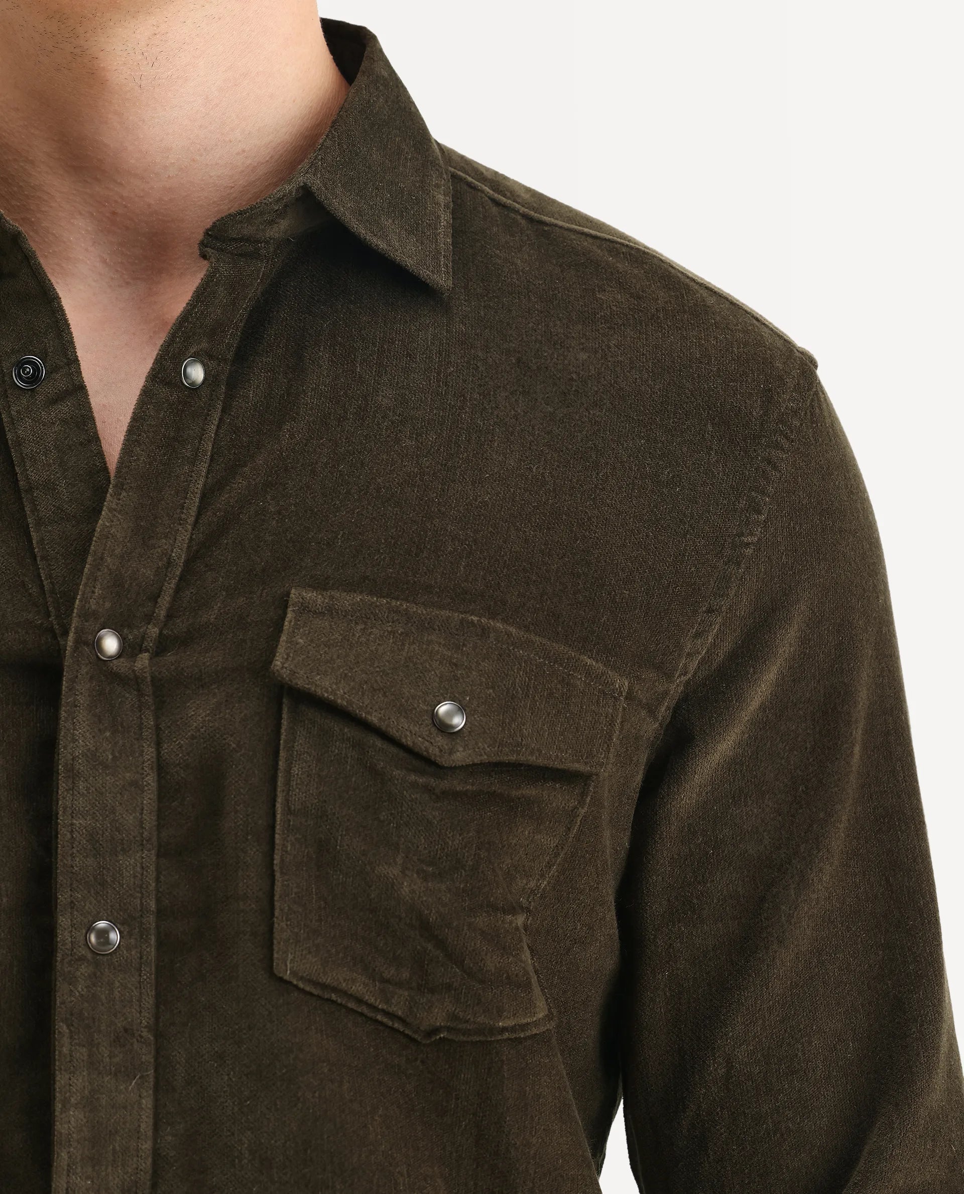 Rare Rabbit Men's Cordin-2 Olive Cotton Plain Regular Fit Full Sleeve Collared Shirt