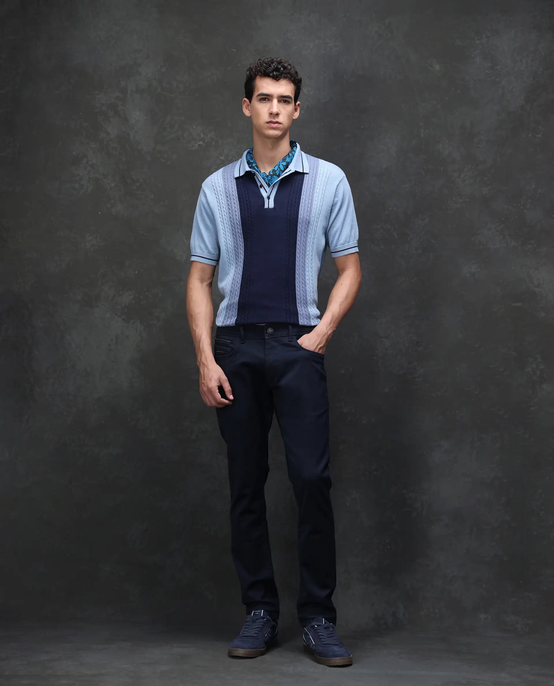 Rare Rabbit Men's Cordon Dark Navy Cotton Plain Hawk Slim Fit Jeans