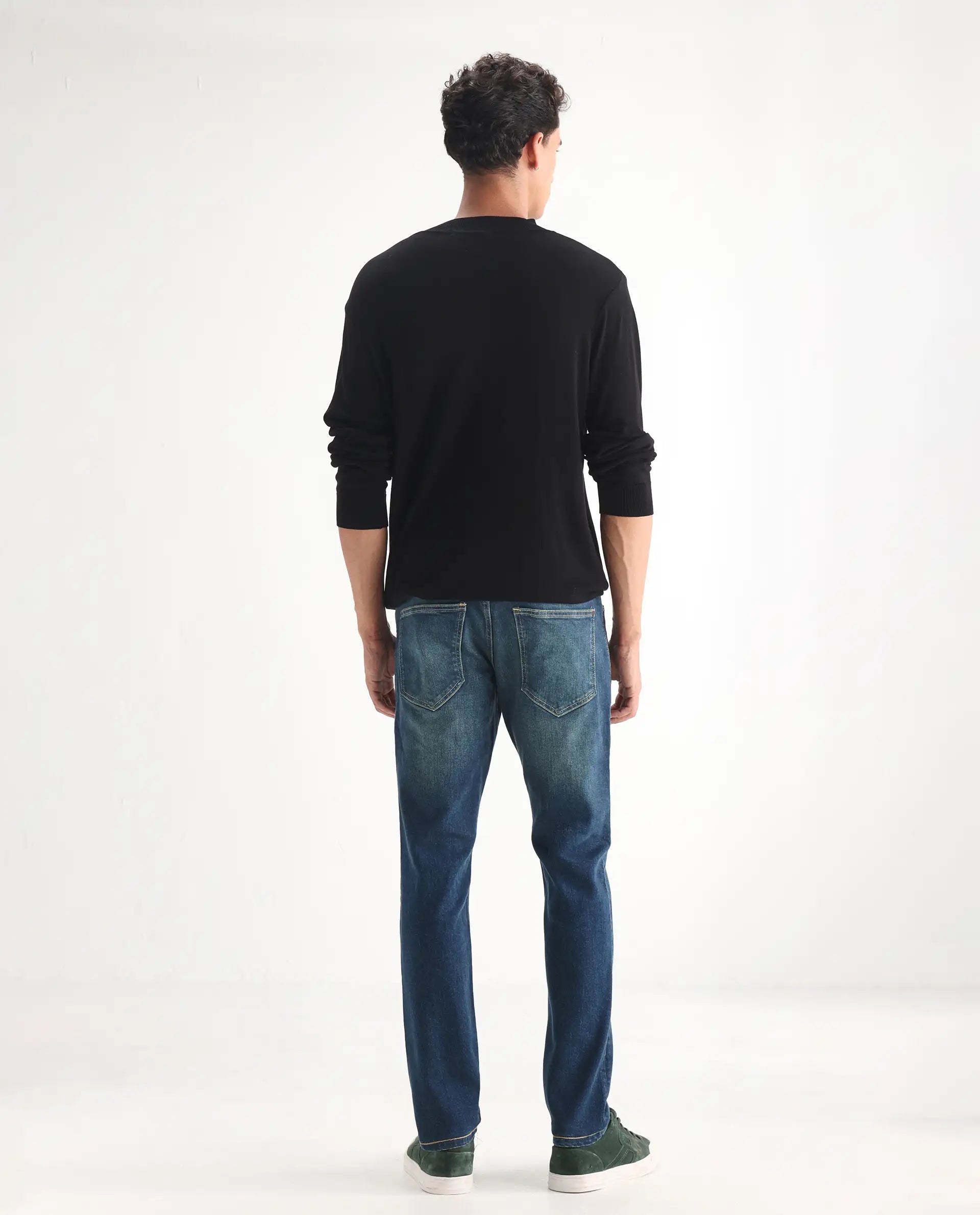 Rare Rabbit Men's Coro Pastel Blue Cotton Blend Plain Hawk Slim Fit Jeans