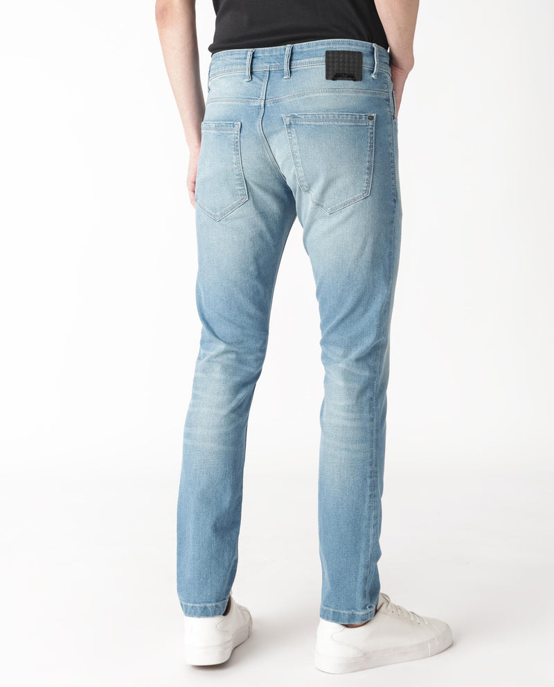Rare Rabbit Men's Corsica Blue Mid Wash Mid-Rise Slim Fit Jeans