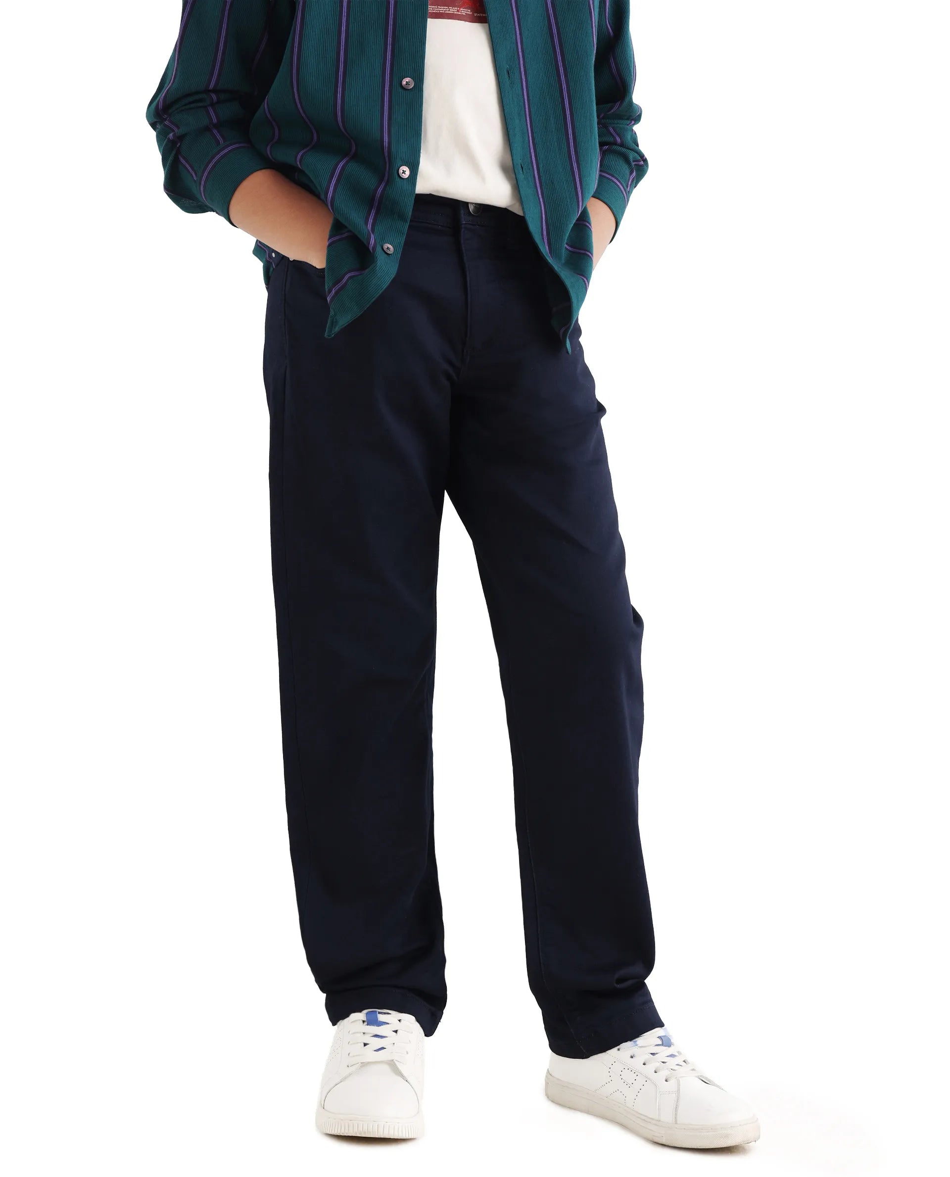 Rare Ones Kid's Corvo-K Dark Navy Cotton Blend Fabric Regular Plain Jeans