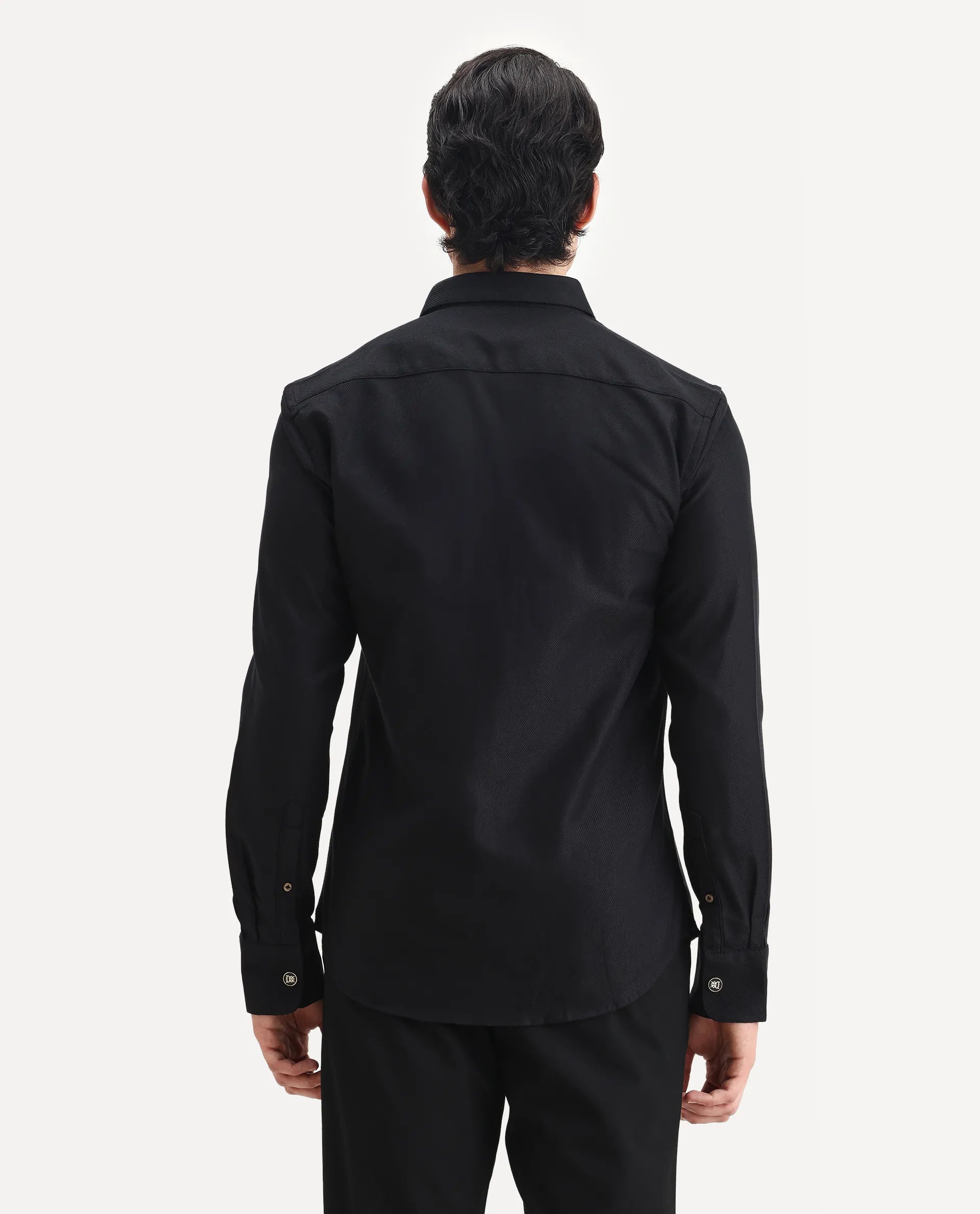 Rare Rabbit Men's Cosa-1 Black Cotton Plain Regular Fit Full Sleeve Collared Shirt