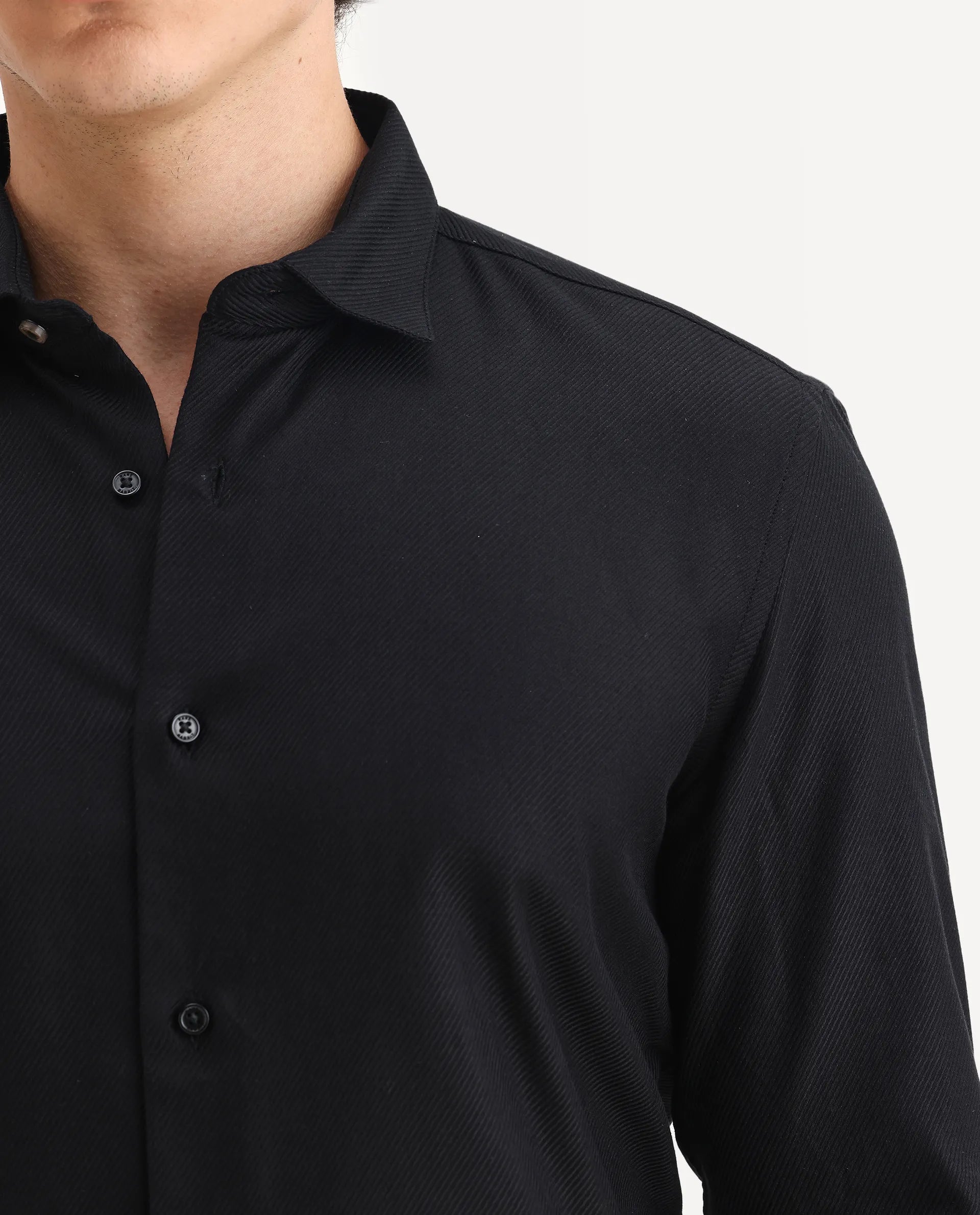 Rare Rabbit Men's Cosa-1 Black Cotton Plain Regular Fit Full Sleeve Collared Shirt