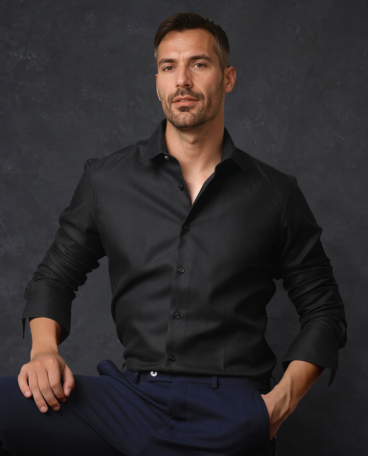 Rare Rabbit Men's Cosa Black Cotton Fabric Full Sleeves Solid Shirt