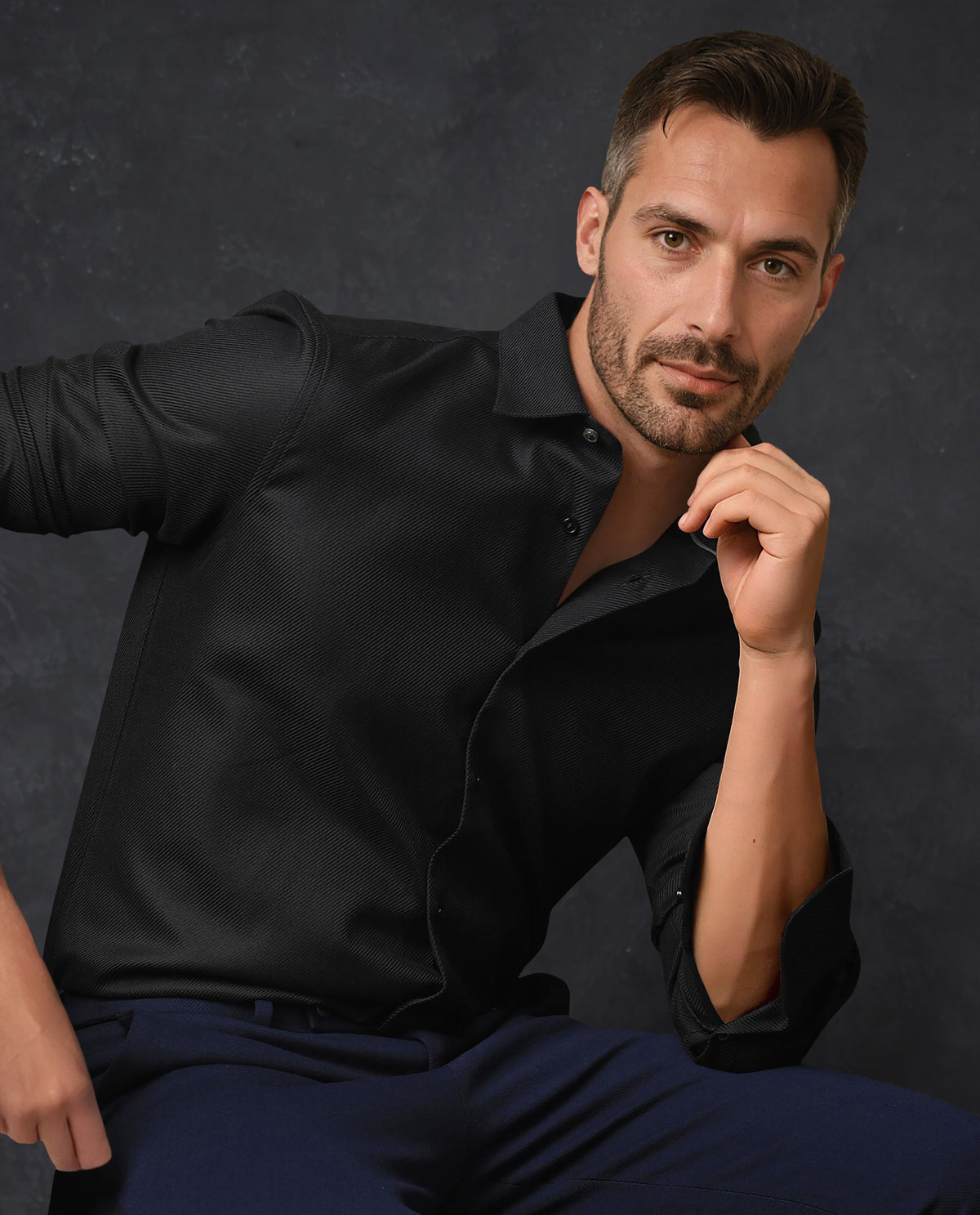 Rare Rabbit Men's Cosa Black Cotton Fabric Full Sleeves Solid Shirt