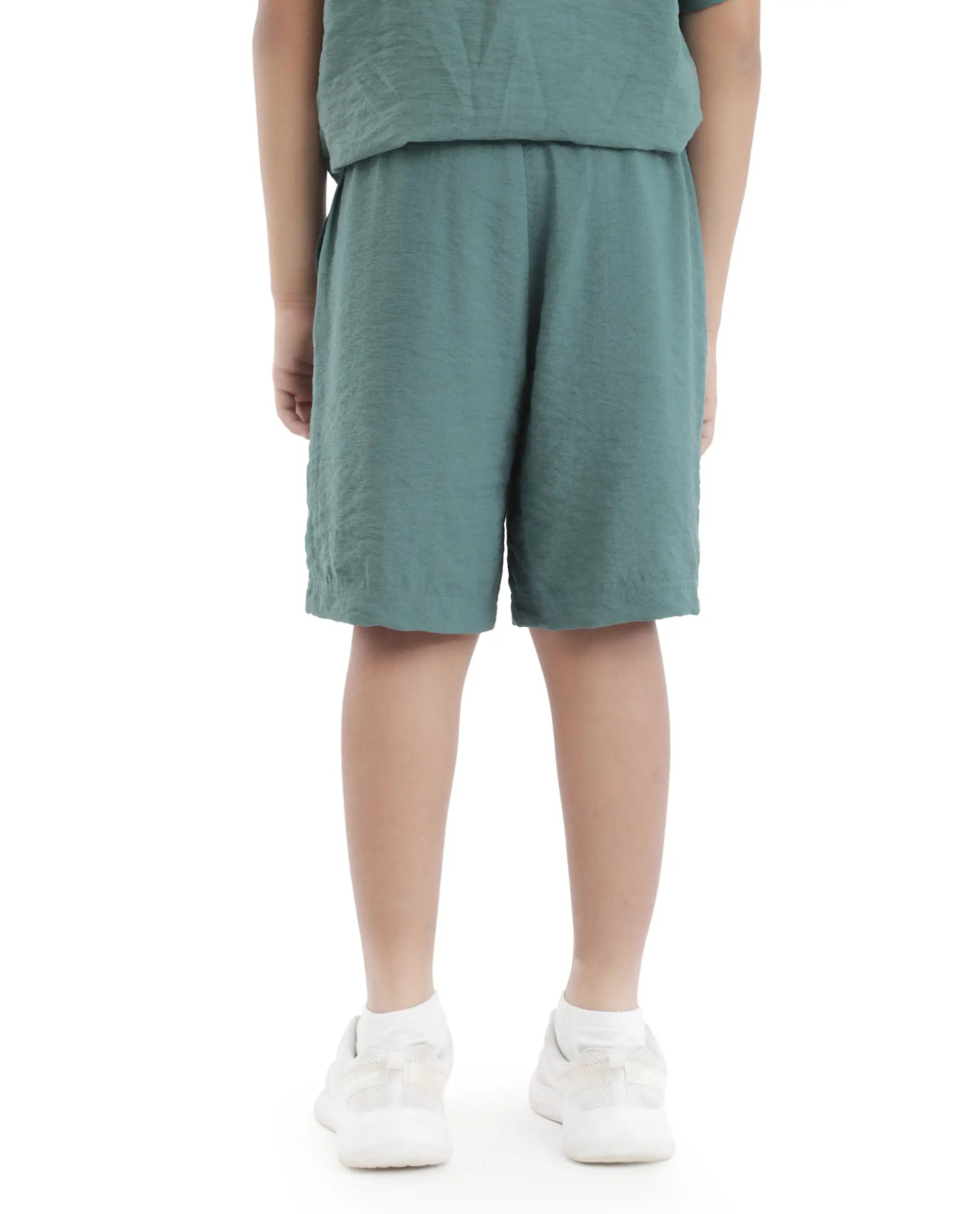 Rare Ones Kids Cosd Green Viscose Fabric Drawstring Closure Solid Shorts