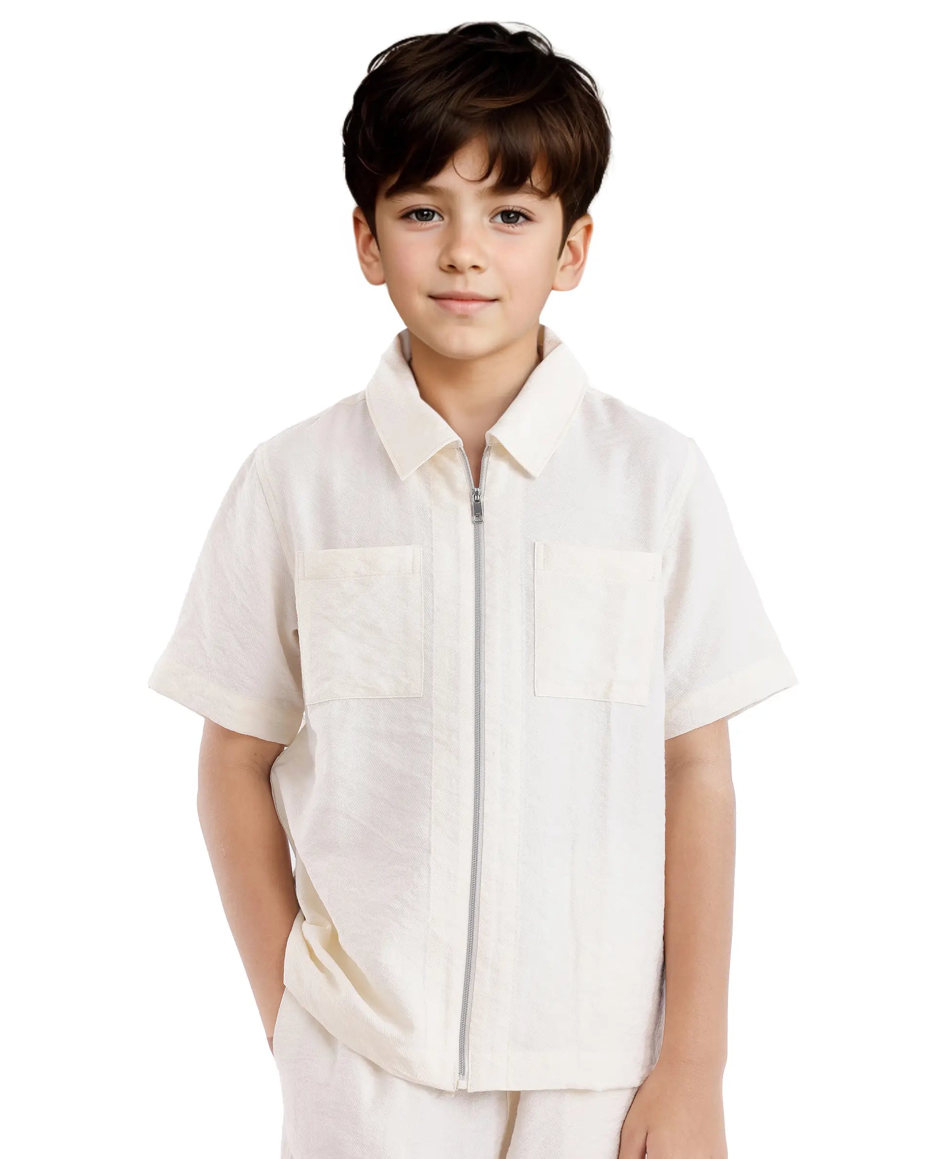 Rare Ones Kids Cose Off White Viscose Half Sleeve Solid Shirt