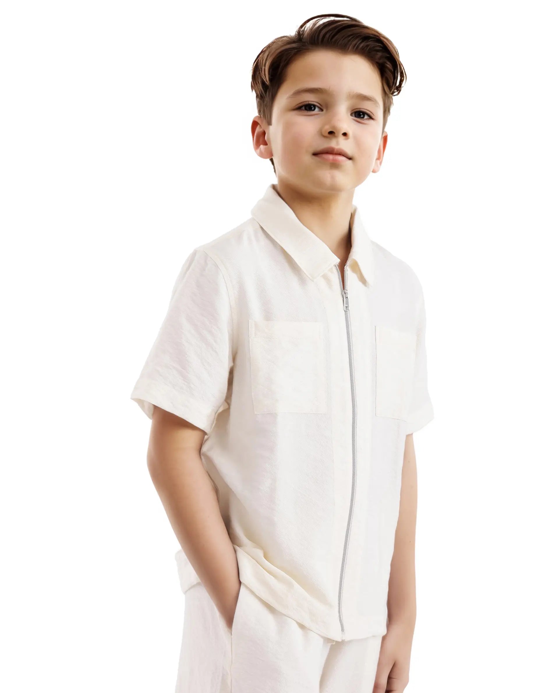 Rare Ones Kids Cose Off White Viscose Half Sleeve Solid Shirt