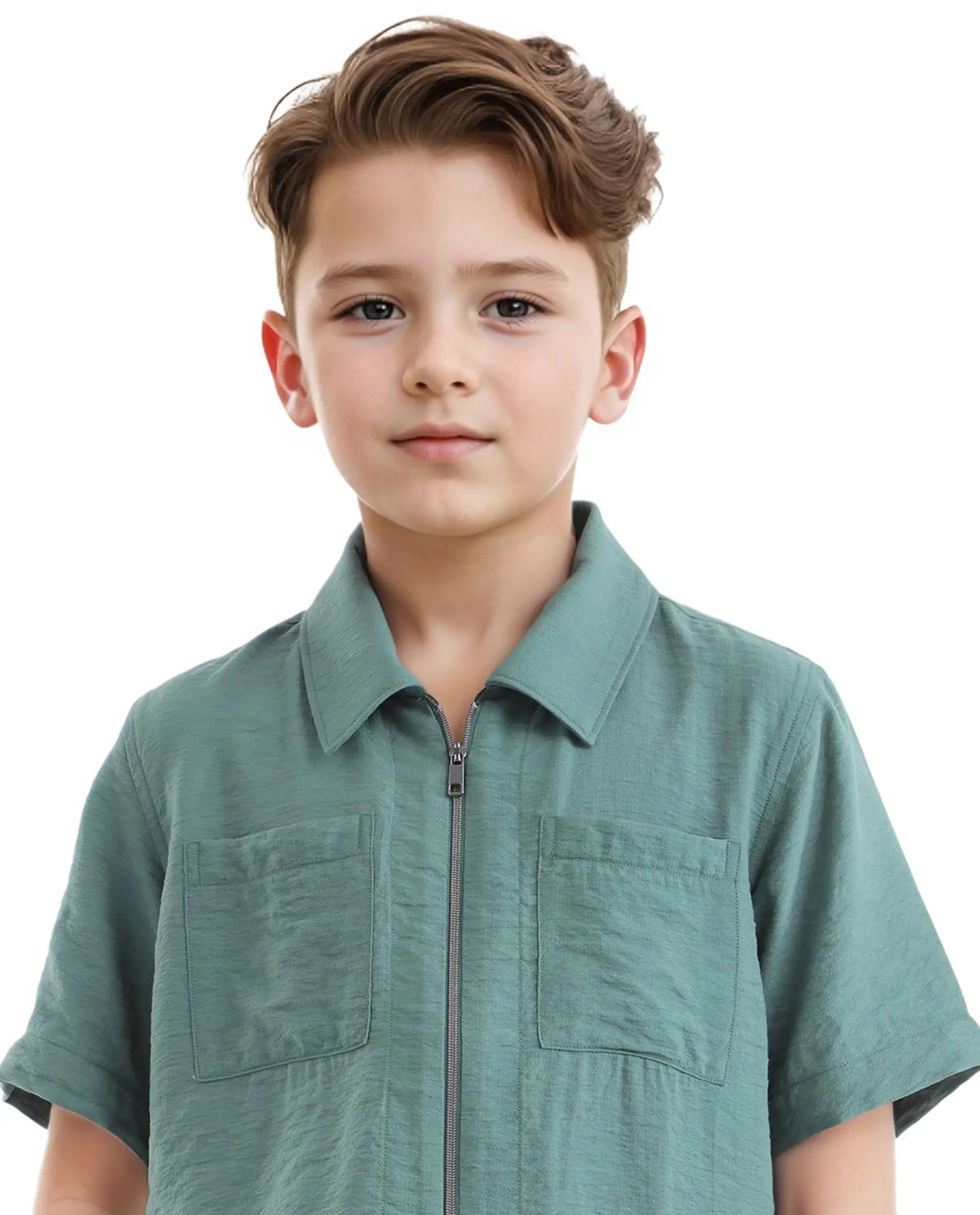 Rare Ones Kids Cose Green Viscose Half Sleeve Solid Shirt