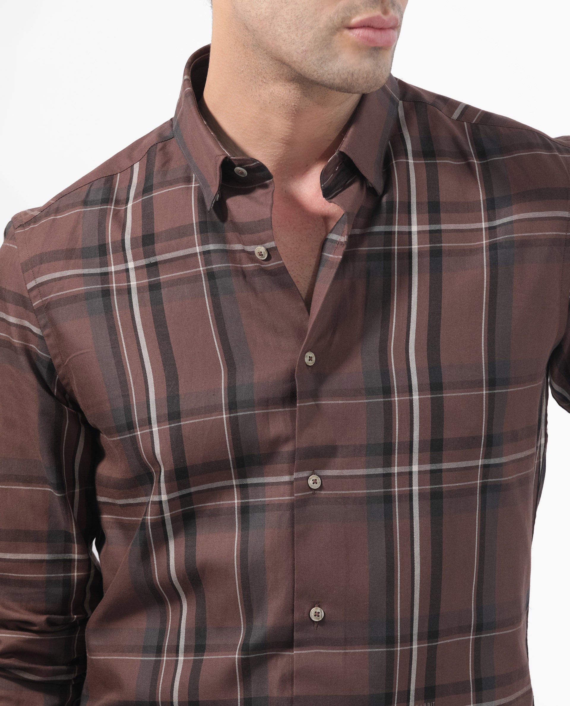 Rare Rabbit Men's Cosen Dark Brown Full Sleeves Checks Shirt