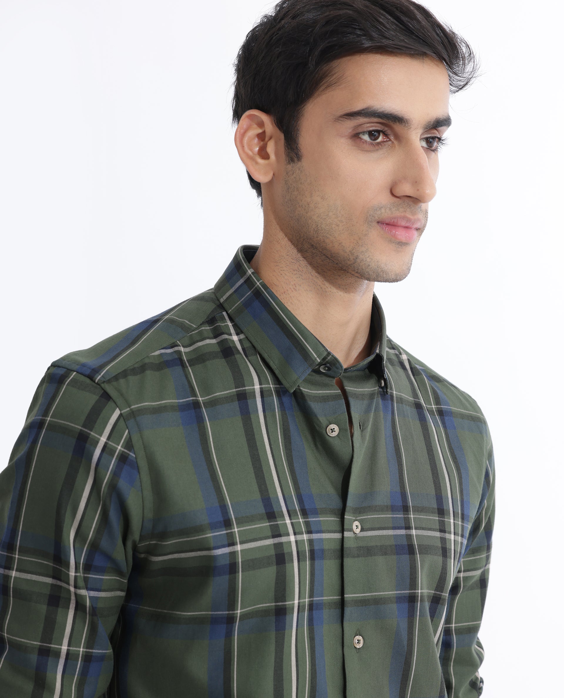 Rare Rabbit Men's Cosen Dark Green Full Sleeves Checks Shirt