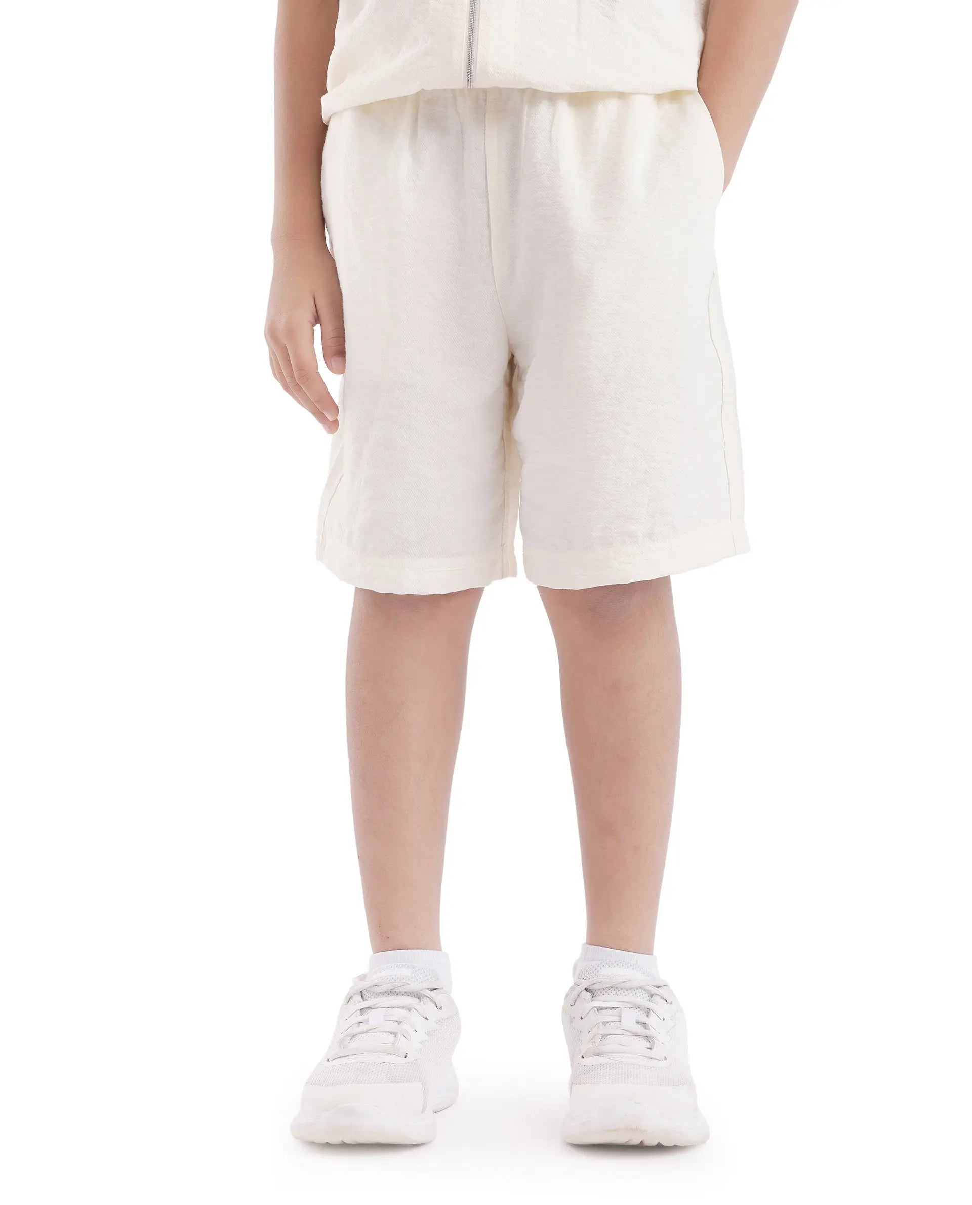 Rare Ones Kids Cosd Off White Viscose Fabric Drawstring Closure Solid Shorts